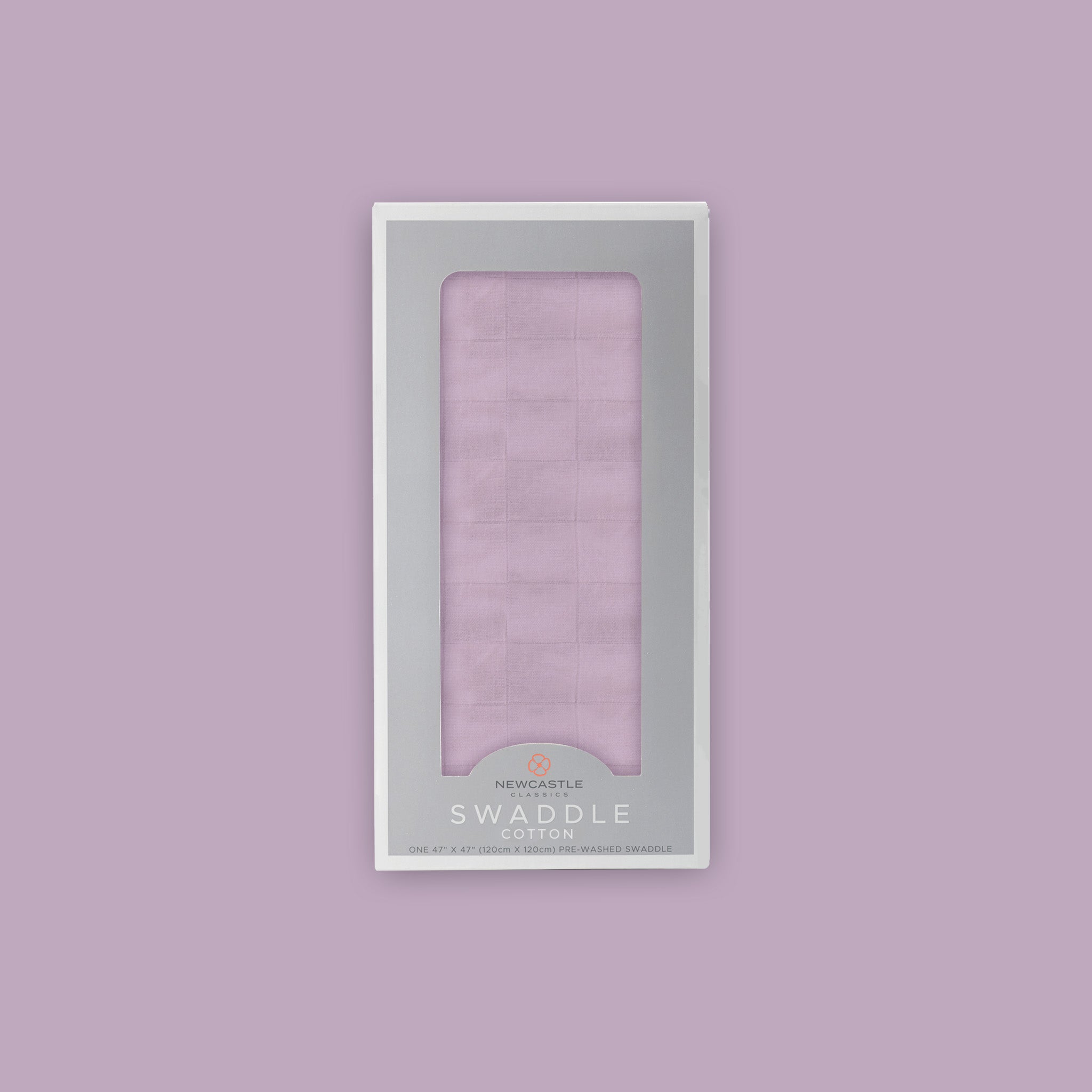 Orchid Lavender Swaddle made from 100% natural cotton muslin, featuring a soft lavender color and generous size for versatile use.