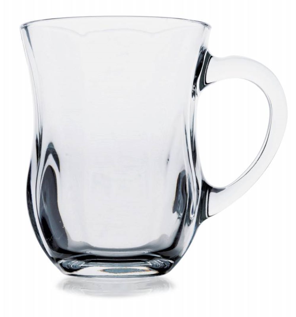 Paşabahçe 55383 Ayran-Glas mit Griff, a stylish glass with a handle, perfect for serving ayran and other beverages.