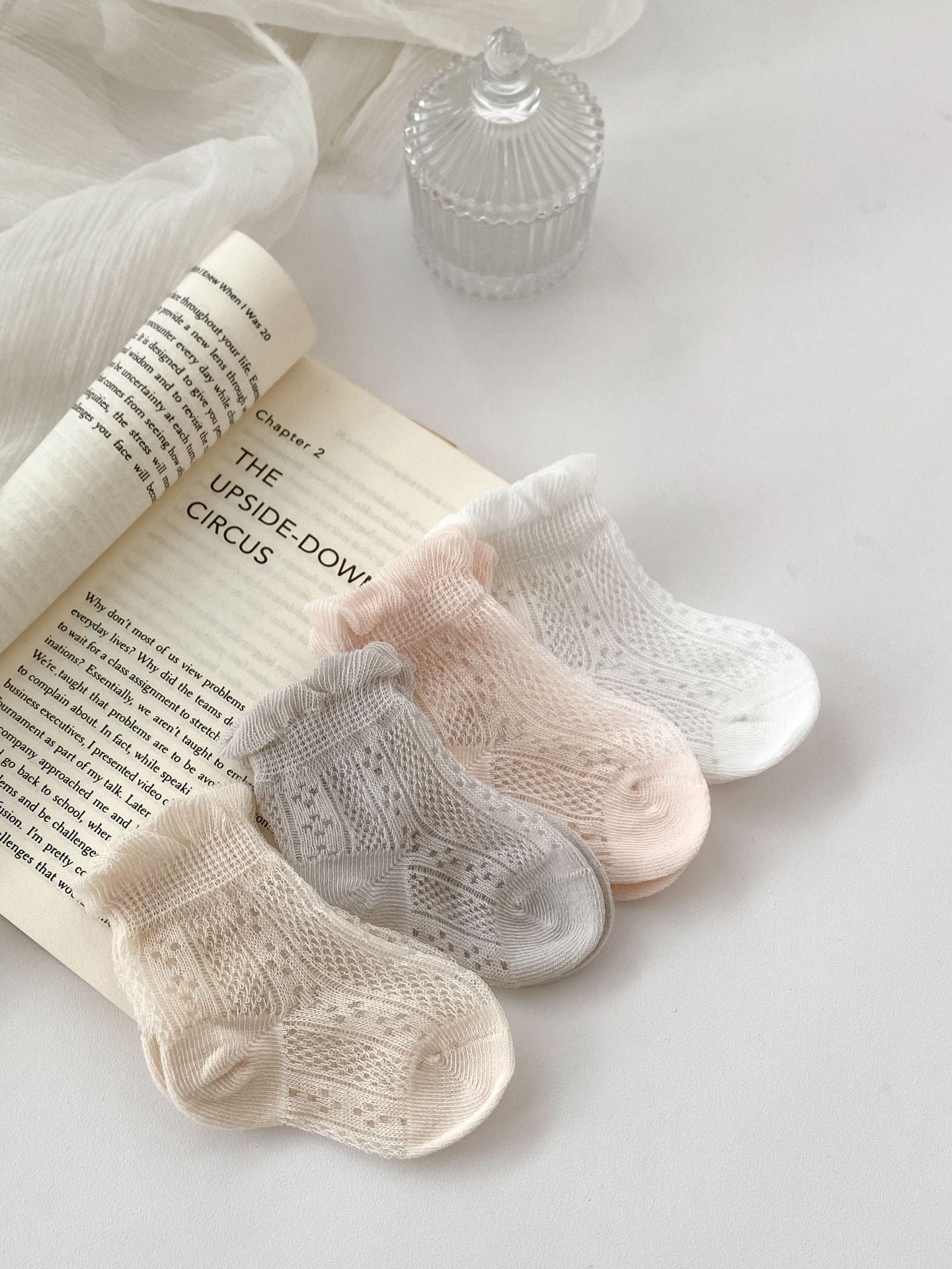 Pairs Summer Super Thin Breathable Socks for Girls featuring a floral design in beige, perfect for baby girls.