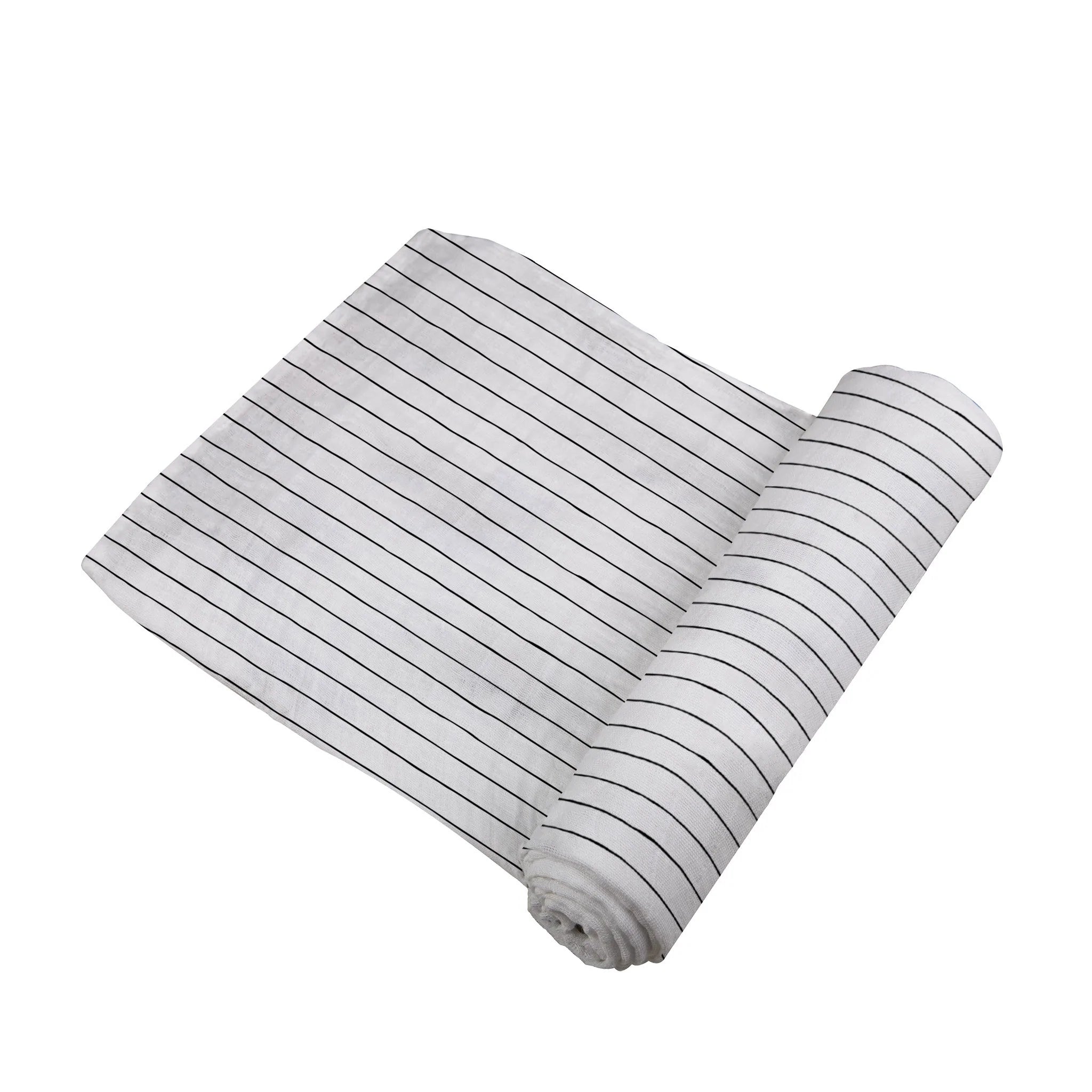 A soft and breathable Pencil Stripe Bamboo Swaddle, showcasing its stylish design and generous size, perfect for wrapping babies comfortably.