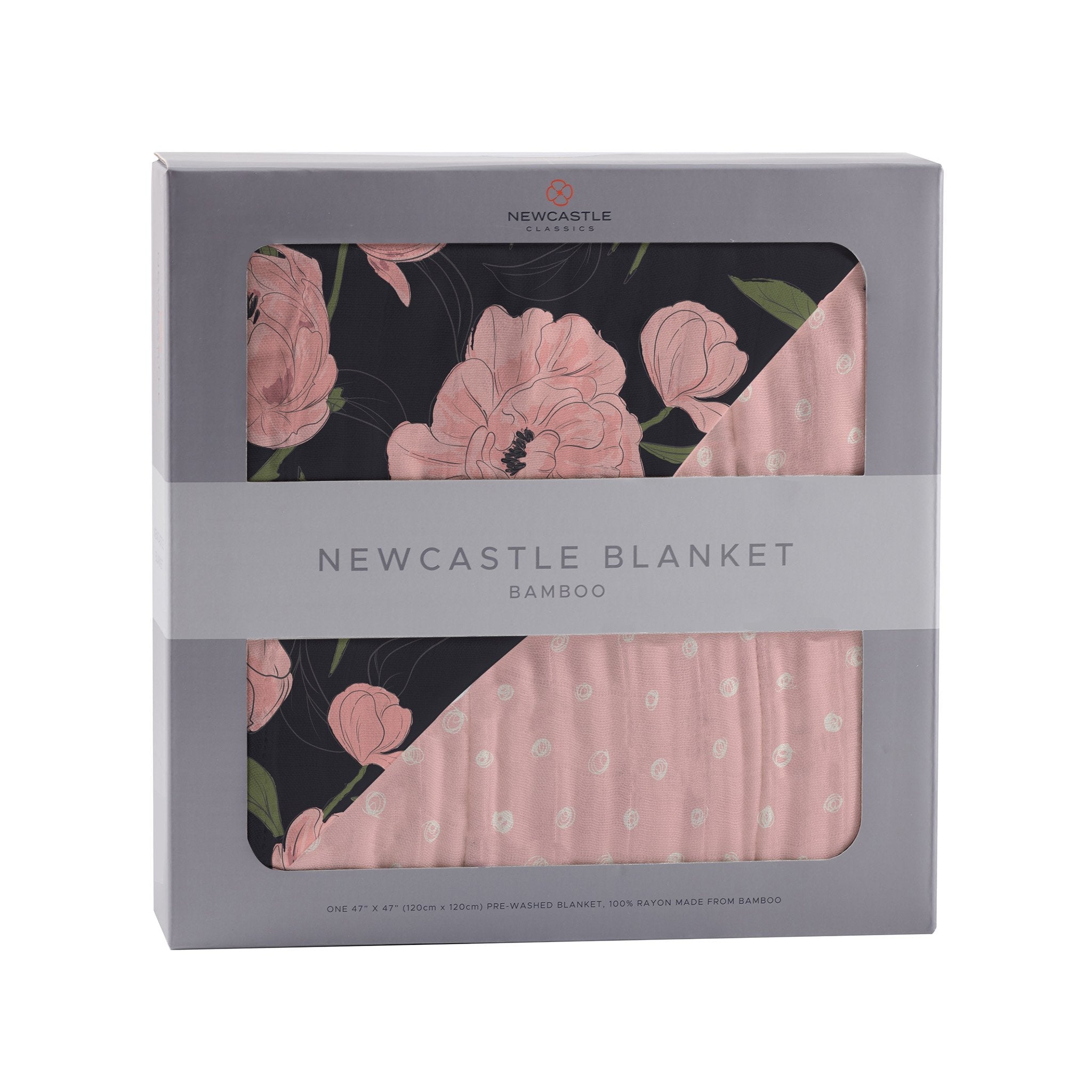 Peonies and Pearl Polka Dot Newcastle Blanket made from soft bamboo muslin, featuring a floral design and polka dots, perfect for kids.