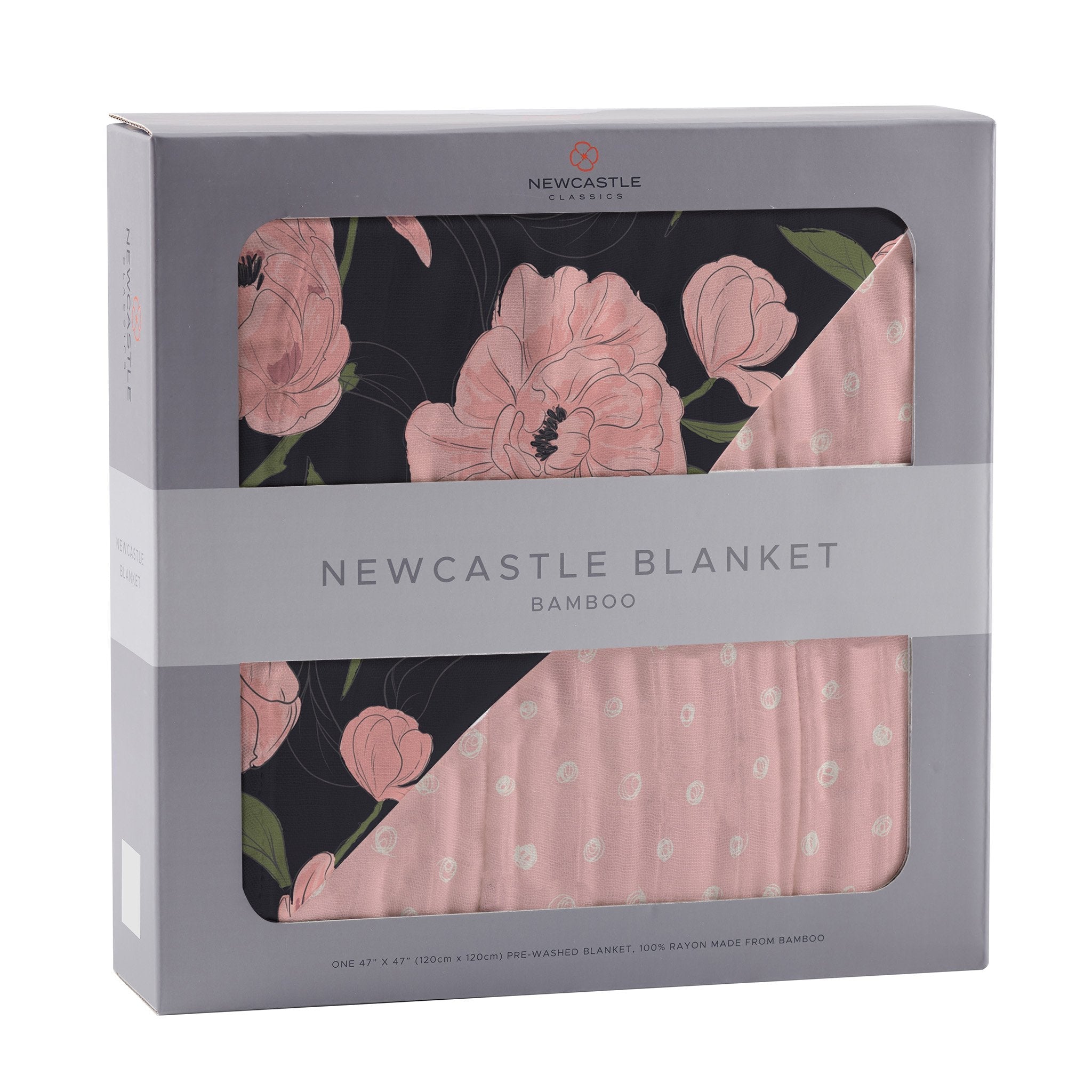 Peonies and Pearl Polka Dot Newcastle Blanket made from soft bamboo muslin, featuring a floral design and polka dots, perfect for kids.