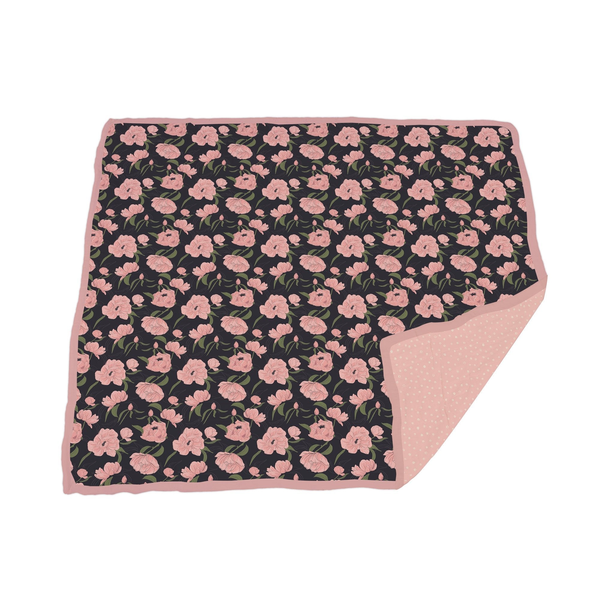 Peonies and Pearl Polka Dot Newcastle Blanket made from soft bamboo muslin, featuring a floral design and polka dots, perfect for kids.