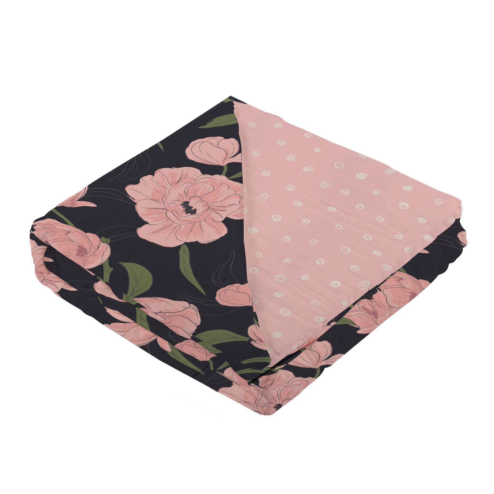 Peonies and Pearl Polka Dot Newcastle Blanket made from soft bamboo muslin, featuring a floral design and polka dots, perfect for kids.