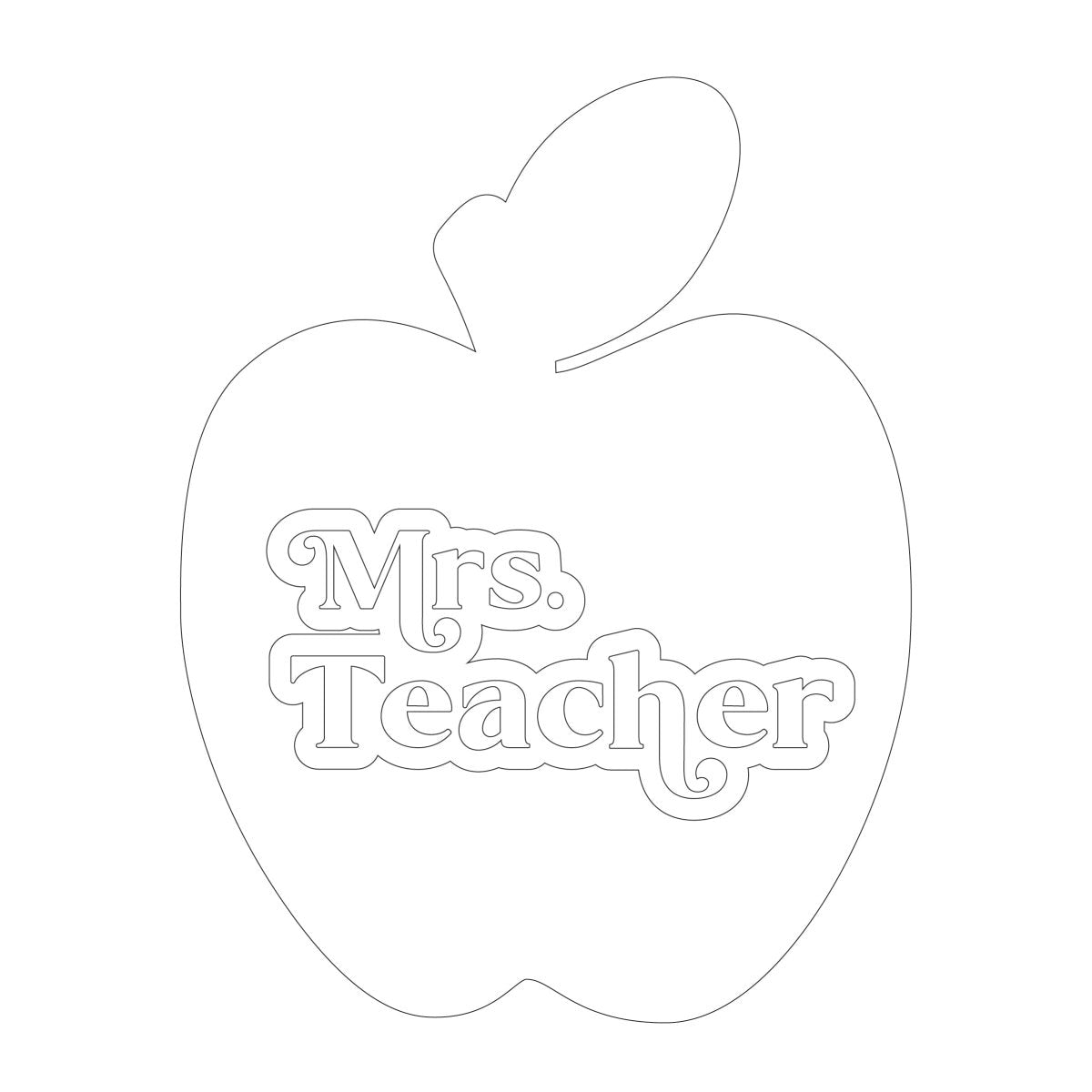 A personalized teacher apple sign made of natural wood, featuring raised lettering and colorful design, ready to hang with jute rope.