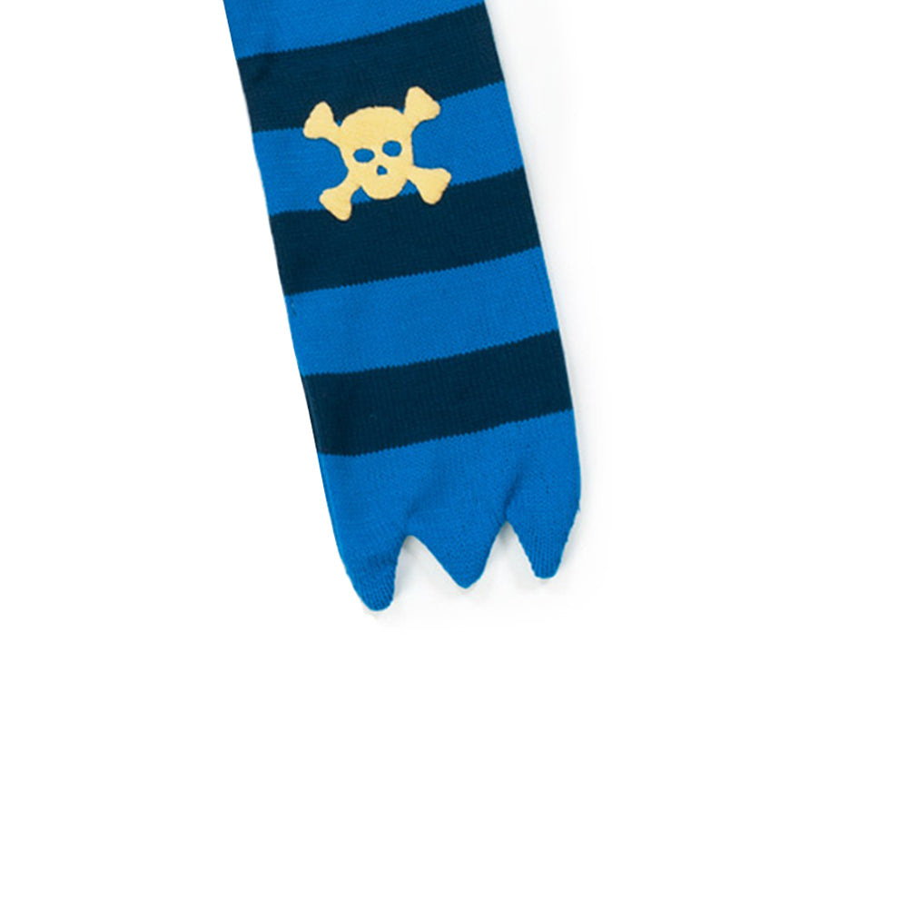 Kidorable Pirate Scarf, a handmade lightweight acrylic knit scarf designed for kids, featuring a playful pirate theme.