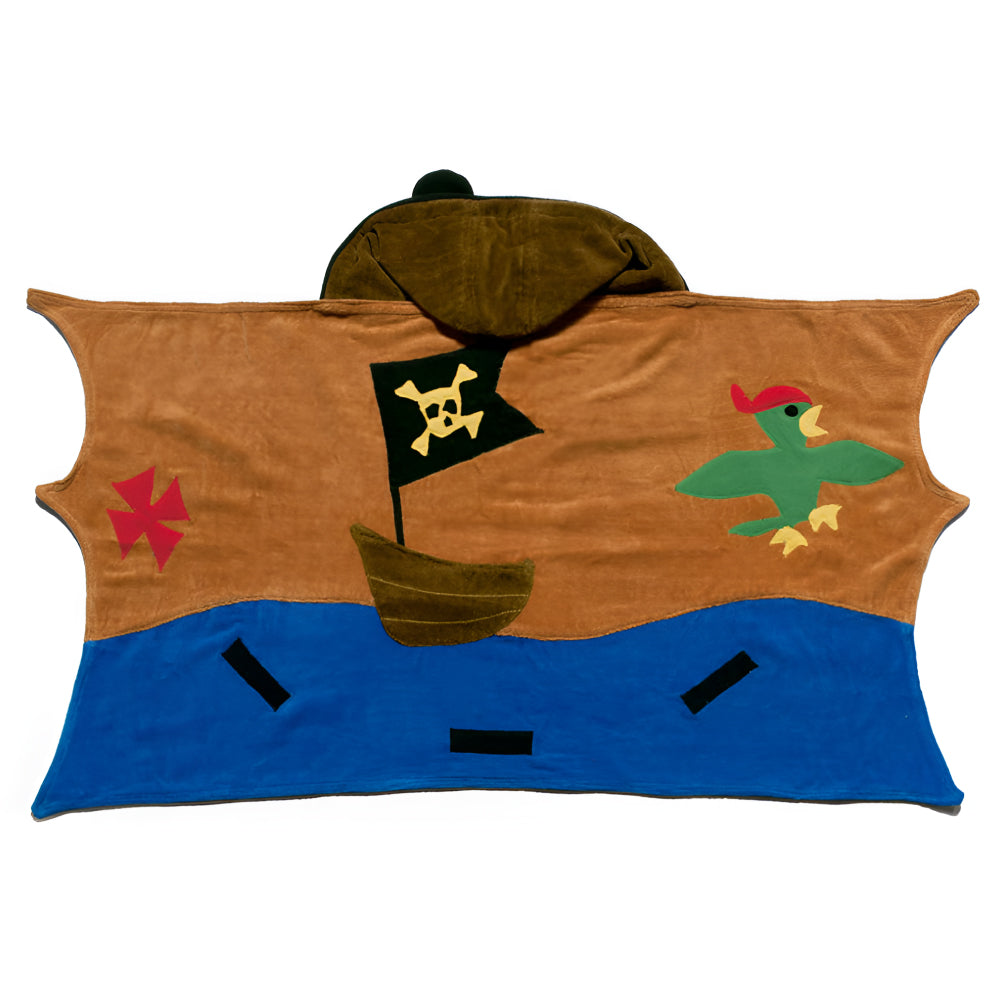 Kidorable Pirate Towel featuring a fun pirate hood and eye patch, made from soft cotton, perfect for kids after bath or pool time.