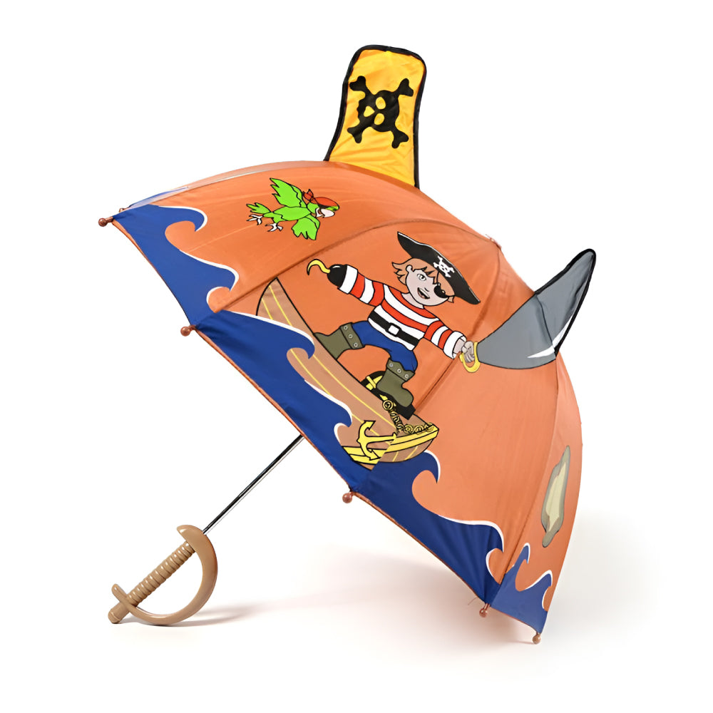 Kidorable Pirate Umbrella featuring a fun pirate sword handle and vibrant design, perfect for children.