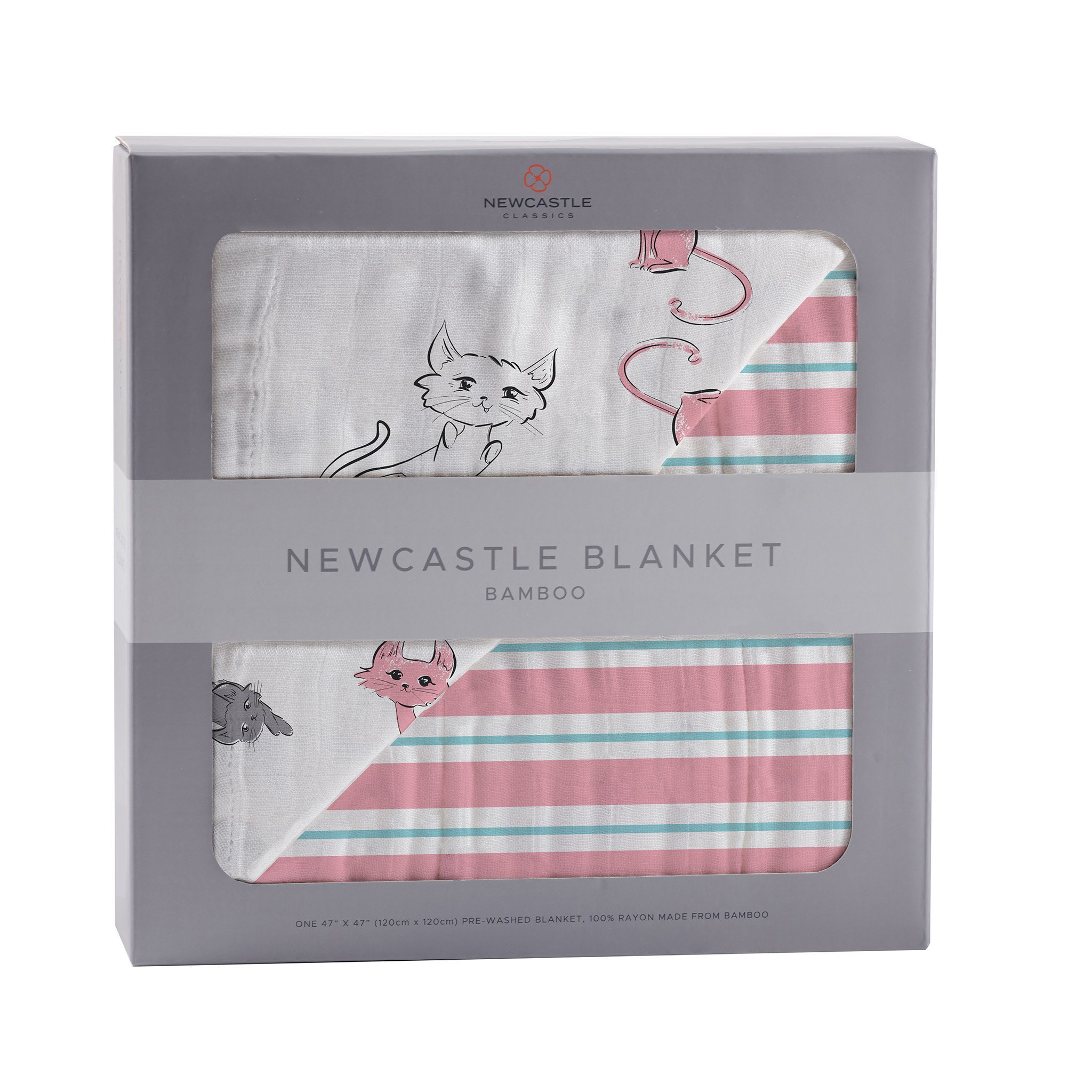 Playful Kitty and Candy Stripe Bamboo Muslin Blanket, featuring a soft and cozy design perfect for children.