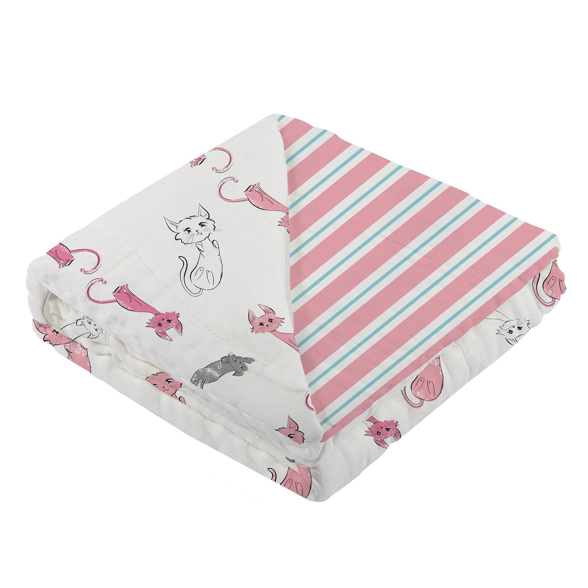 Playful Kitty and Candy Stripe Bamboo Muslin Blanket, featuring a soft and cozy design perfect for children.