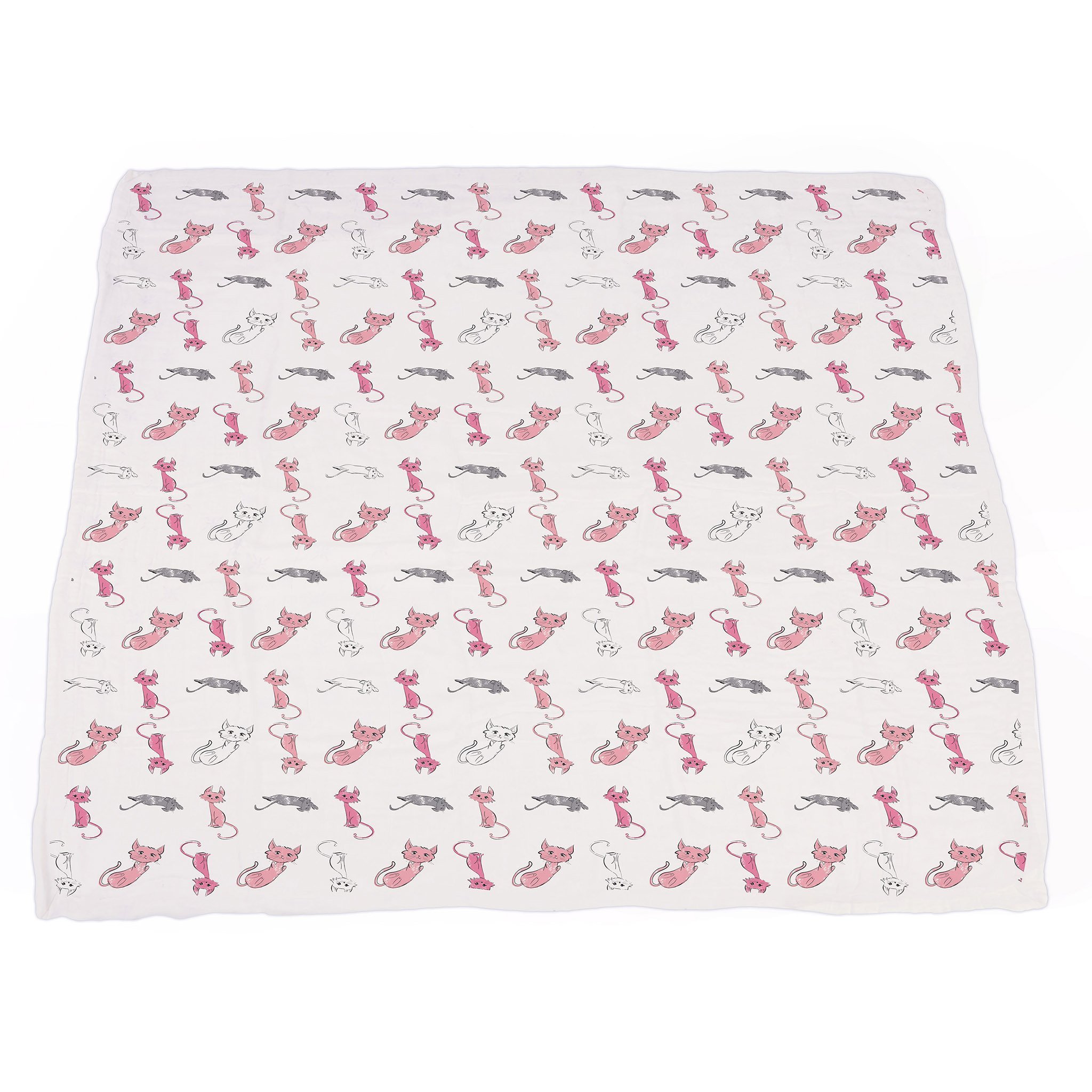 Playful Kitty and Candy Stripe Bamboo Muslin Blanket, featuring a soft and cozy design perfect for children.