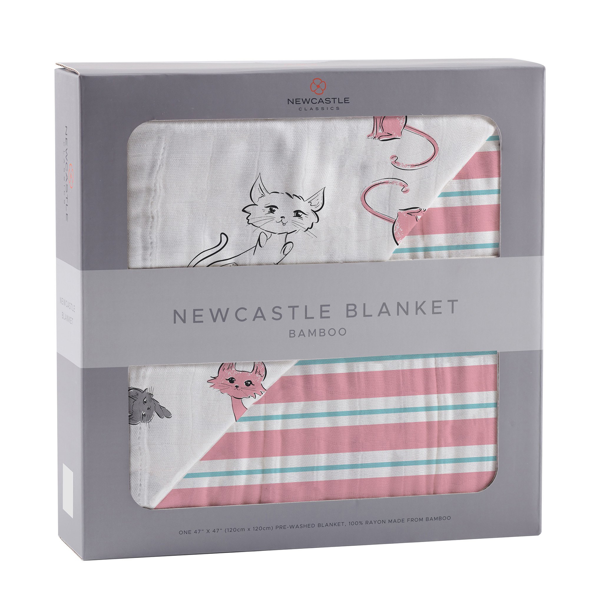 Playful Kitty and Candy Stripe Bamboo Muslin Blanket, featuring a soft and cozy design perfect for children.