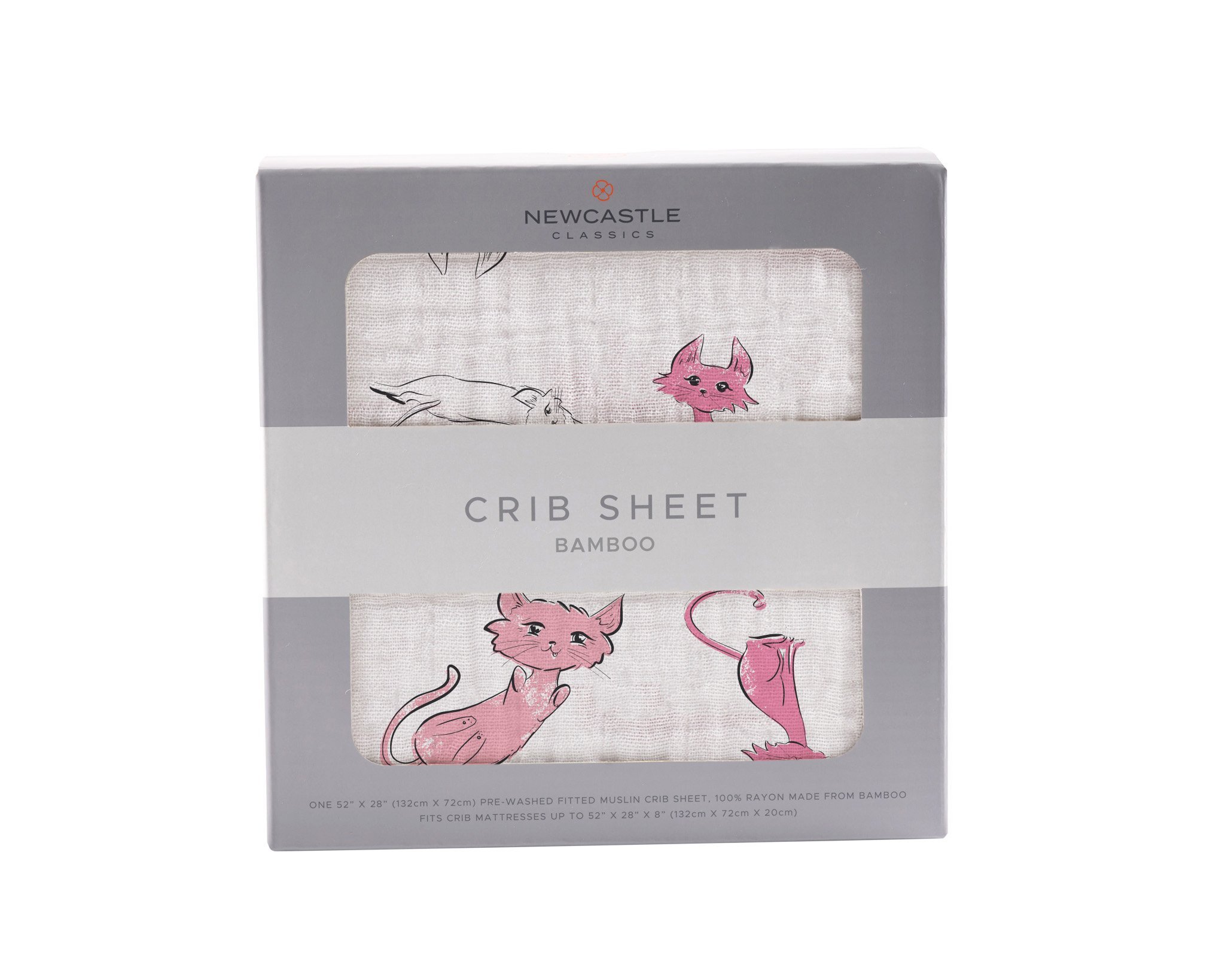 Playful Kitty Bamboo Muslin Crib Sheet featuring a cute kitty design, soft texture, and breathable fabric, perfect for baby cribs.