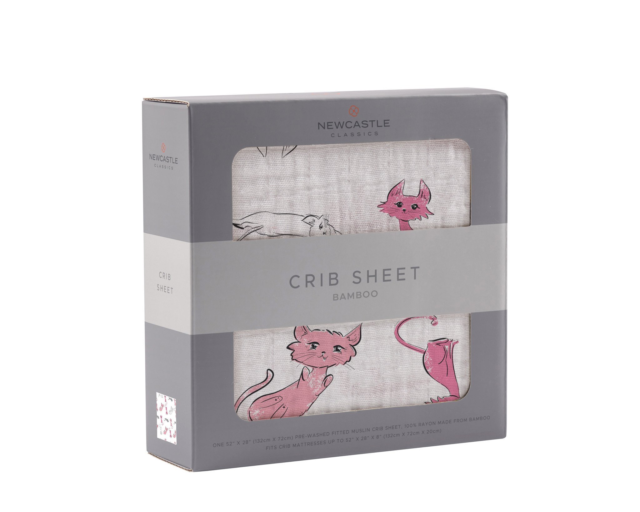 Playful Kitty Bamboo Muslin Crib Sheet featuring a cute kitty design, soft texture, and breathable fabric, perfect for baby cribs.