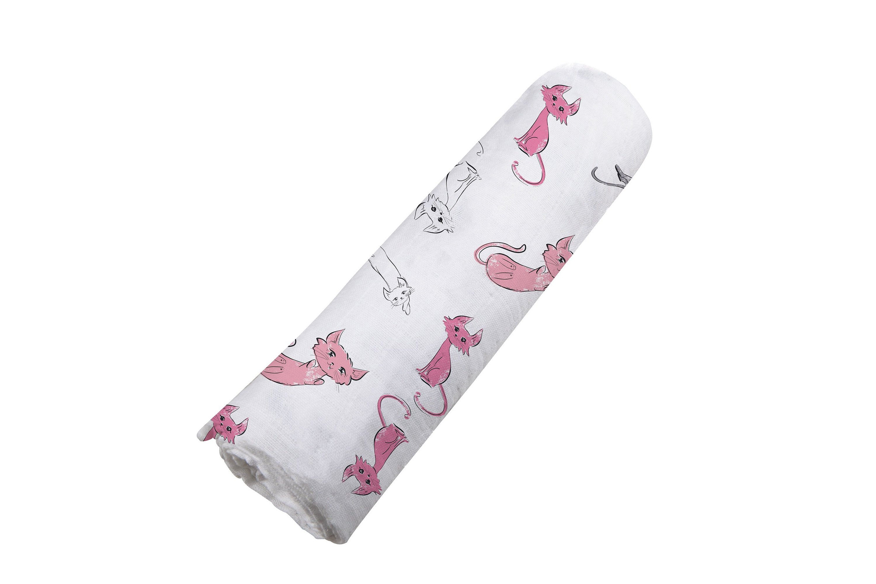 Playful Kitty Bamboo Muslin Swaddle featuring soft, breathable fabric with playful designs, perfect for swaddling and versatile use.