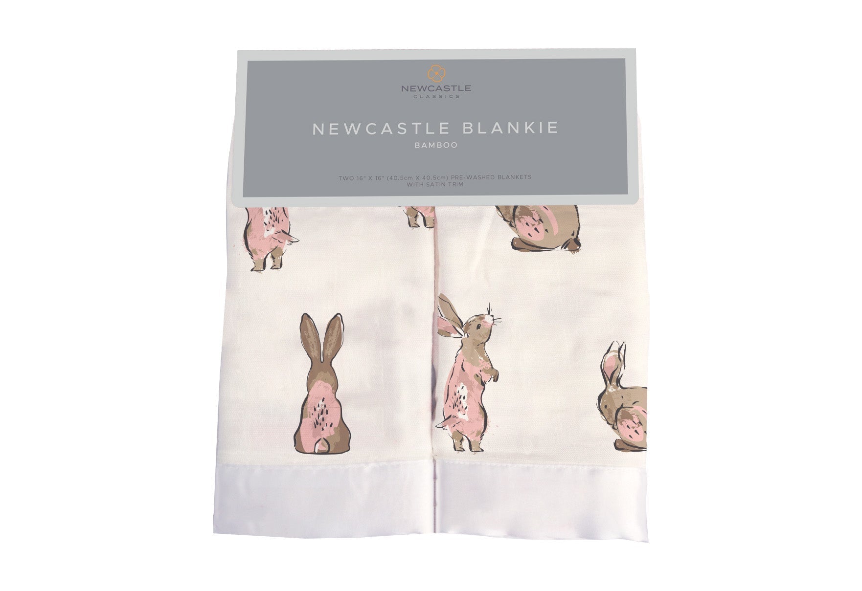 Powder Pink Bunnies Bamboo Newcastle Blankie, soft and cuddly, featuring adorable bunny design, perfect for infants and toddlers.