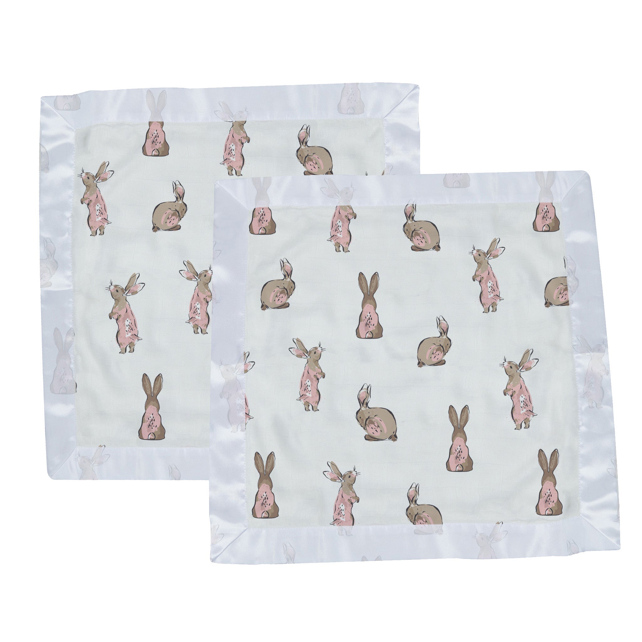 Powder Pink Bunnies Bamboo Newcastle Blankie, soft and cuddly, featuring adorable bunny design, perfect for infants and toddlers.