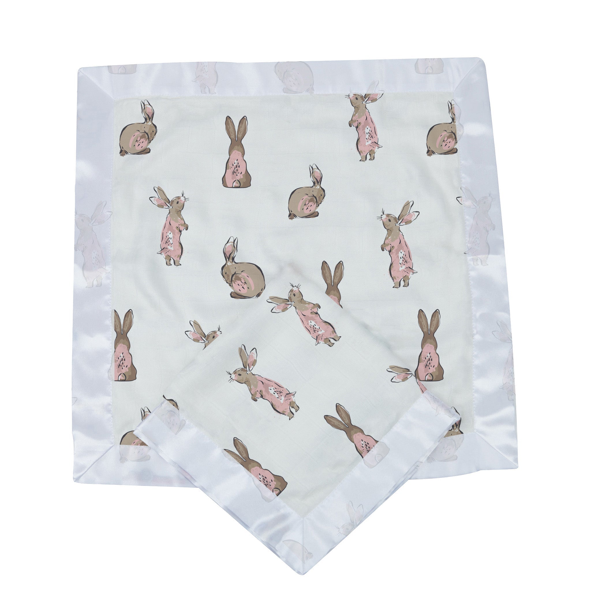 Powder Pink Bunnies Bamboo Newcastle Blankie, soft and cuddly, featuring adorable bunny design, perfect for infants and toddlers.