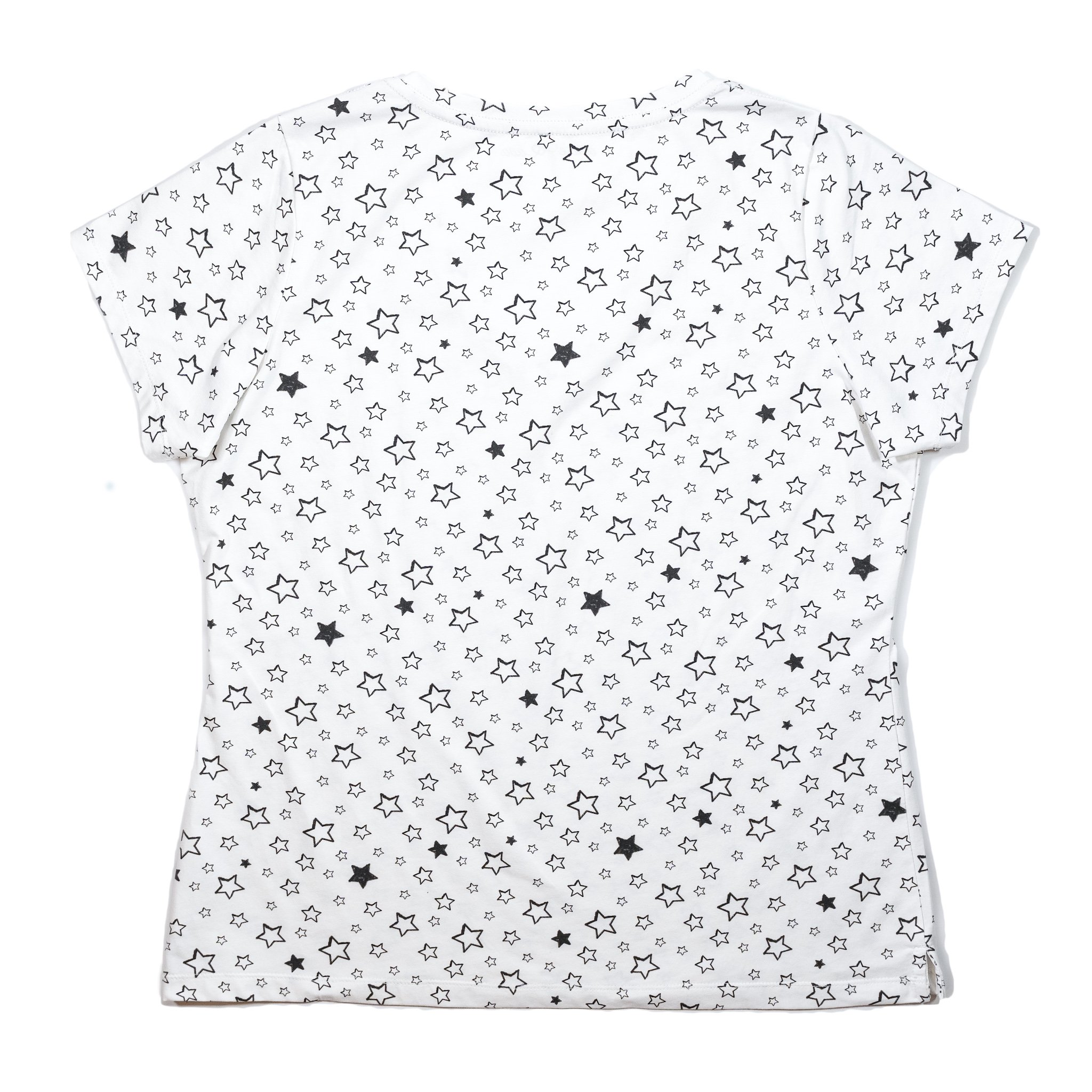 Rebekkah tee in Starry print featuring short sleeves and V-neck design, made from premium stretch cotton.