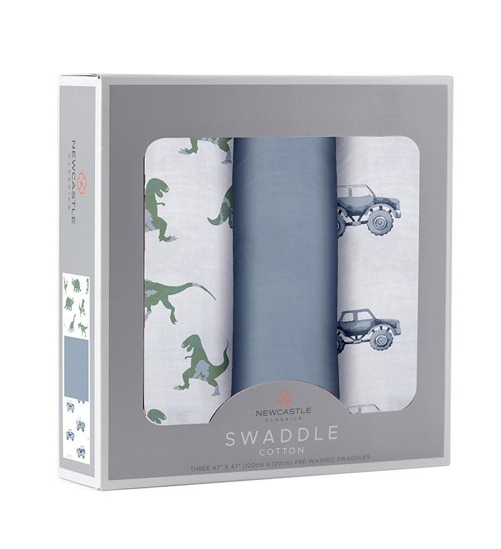 Rough Terrain Cotton Swaddle 3 Pack featuring soft, breathable muslin fabric in earthy tones, perfect for versatile baby care.