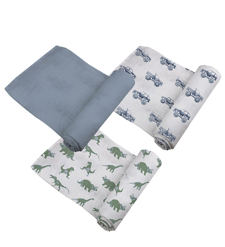 Rough Terrain Cotton Swaddle 3 Pack featuring soft, breathable muslin fabric in earthy tones, perfect for versatile baby care.