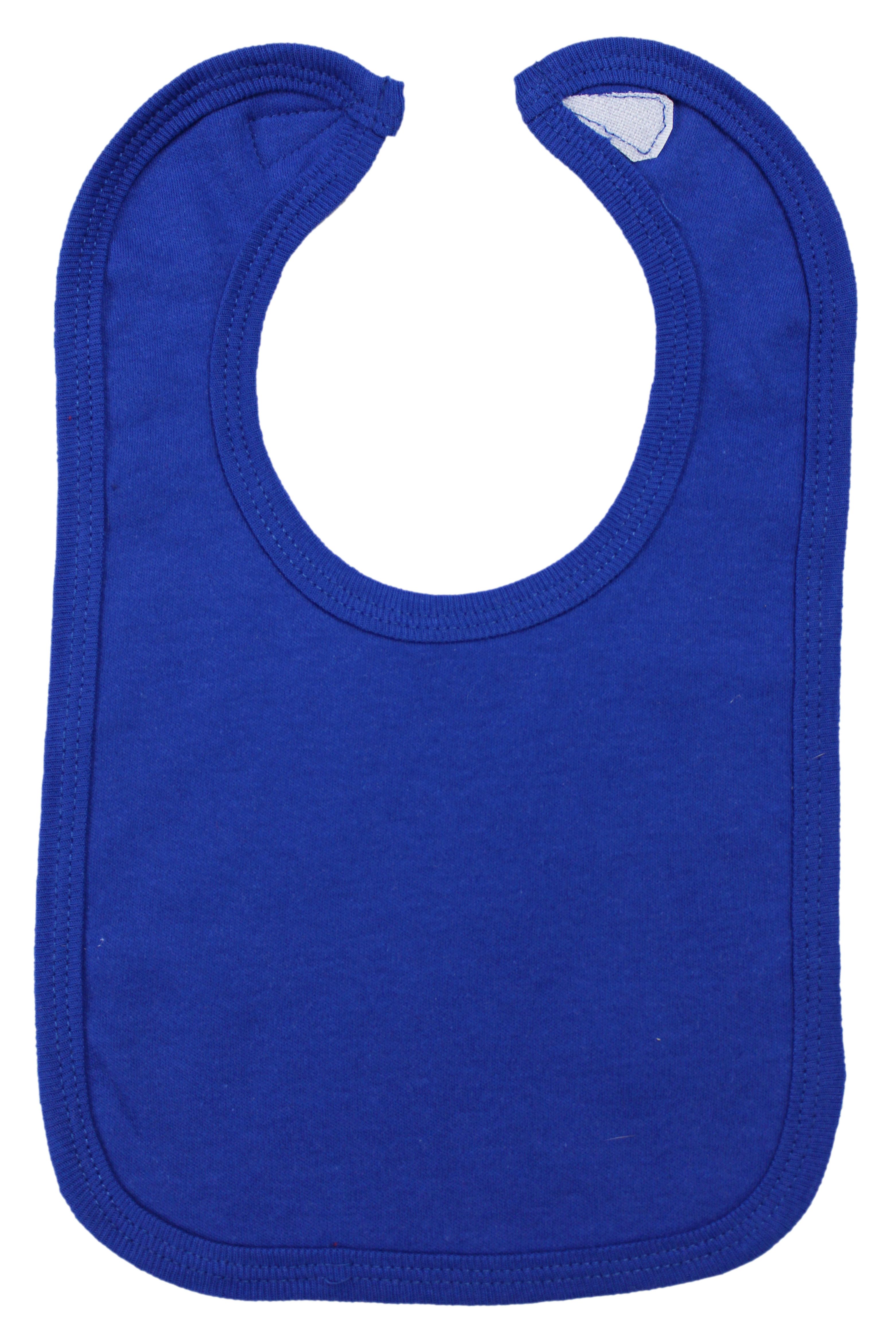 Royal Blue Interlock Bib designed for infant boys, featuring a soft fabric and hook and loop closure for easy wear.