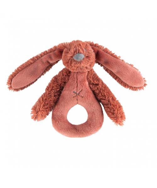 Rusty Rabbit Richie Rattle by Happy Horse, soft plush toy with a gentle rattling sound, perfect for infants.