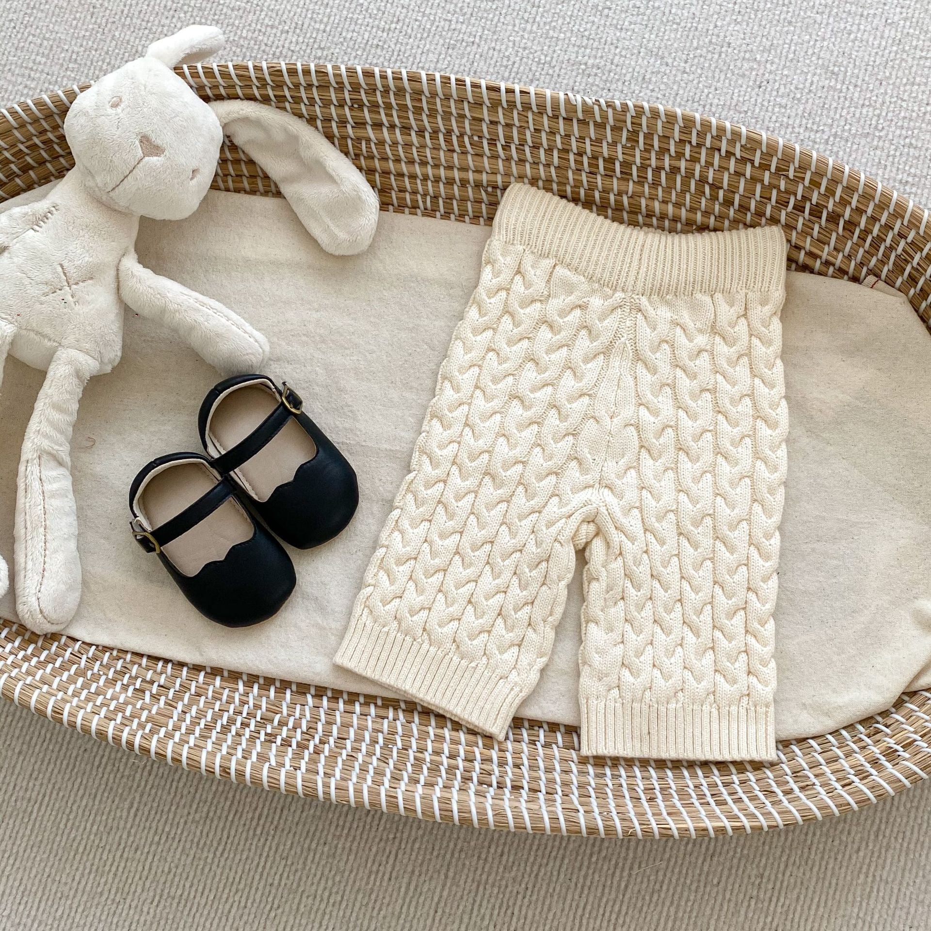 A beige knitted clothing set for girls featuring a sailor collar and striped pattern, perfect for spring and autumn wear.