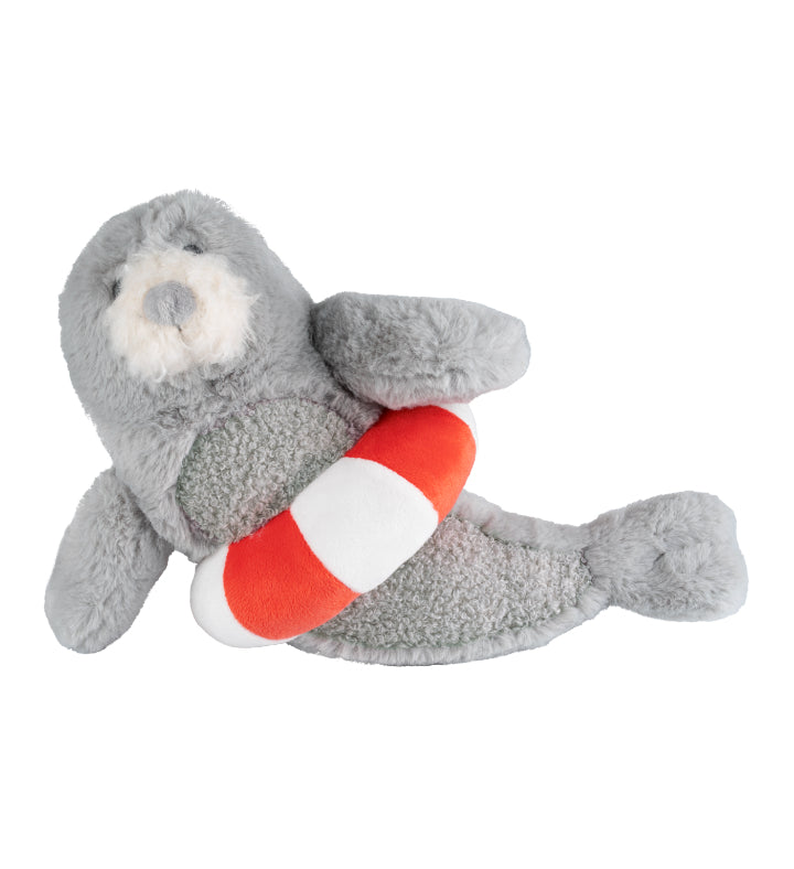 Seal Senna plush toy by Happy Horse, featuring a cute design with a red and white buoy, perfect for cuddling.