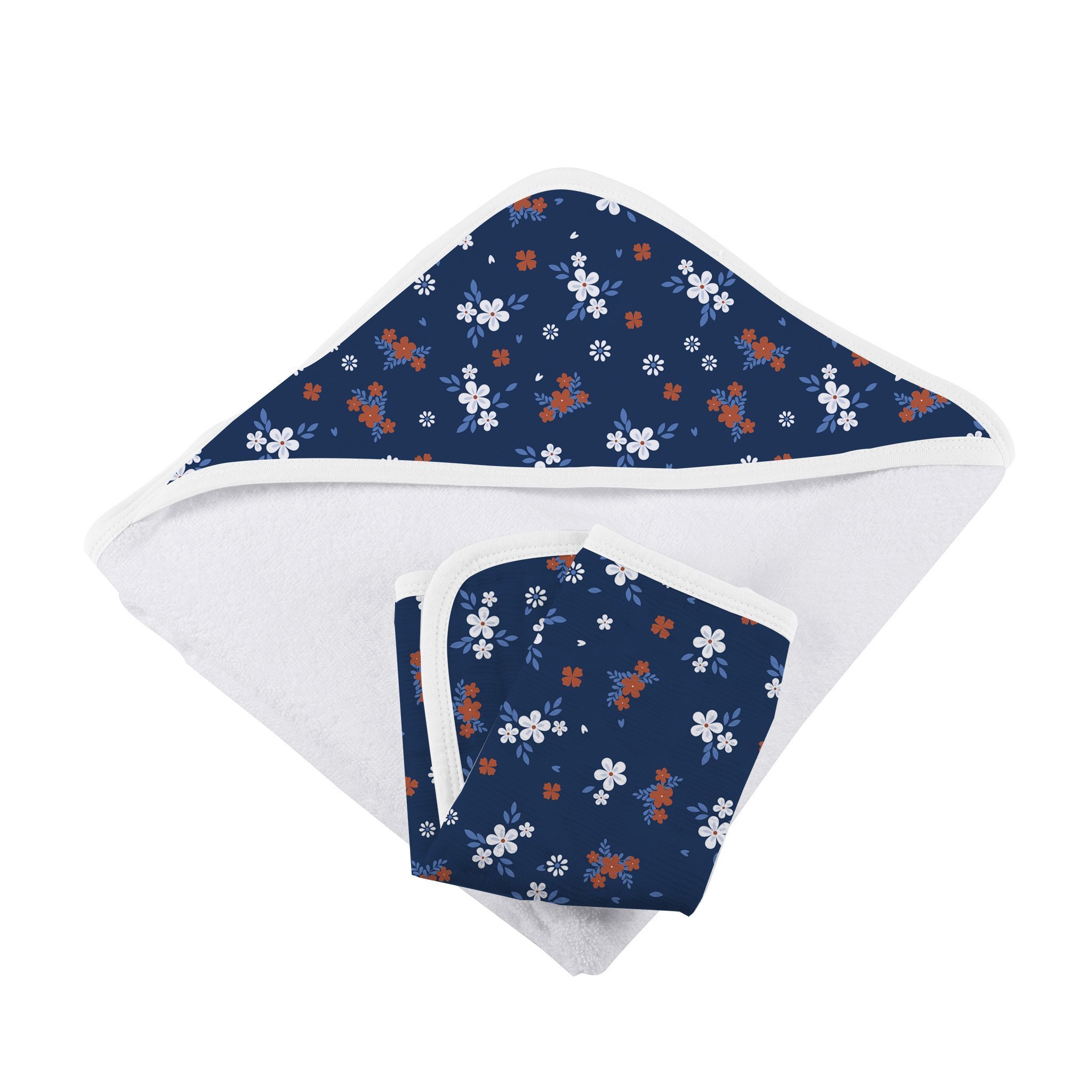 Serenity Floral Bamboo Hooded Towel and Washcloth Set featuring a soft floral design, perfect for keeping babies warm and dry.