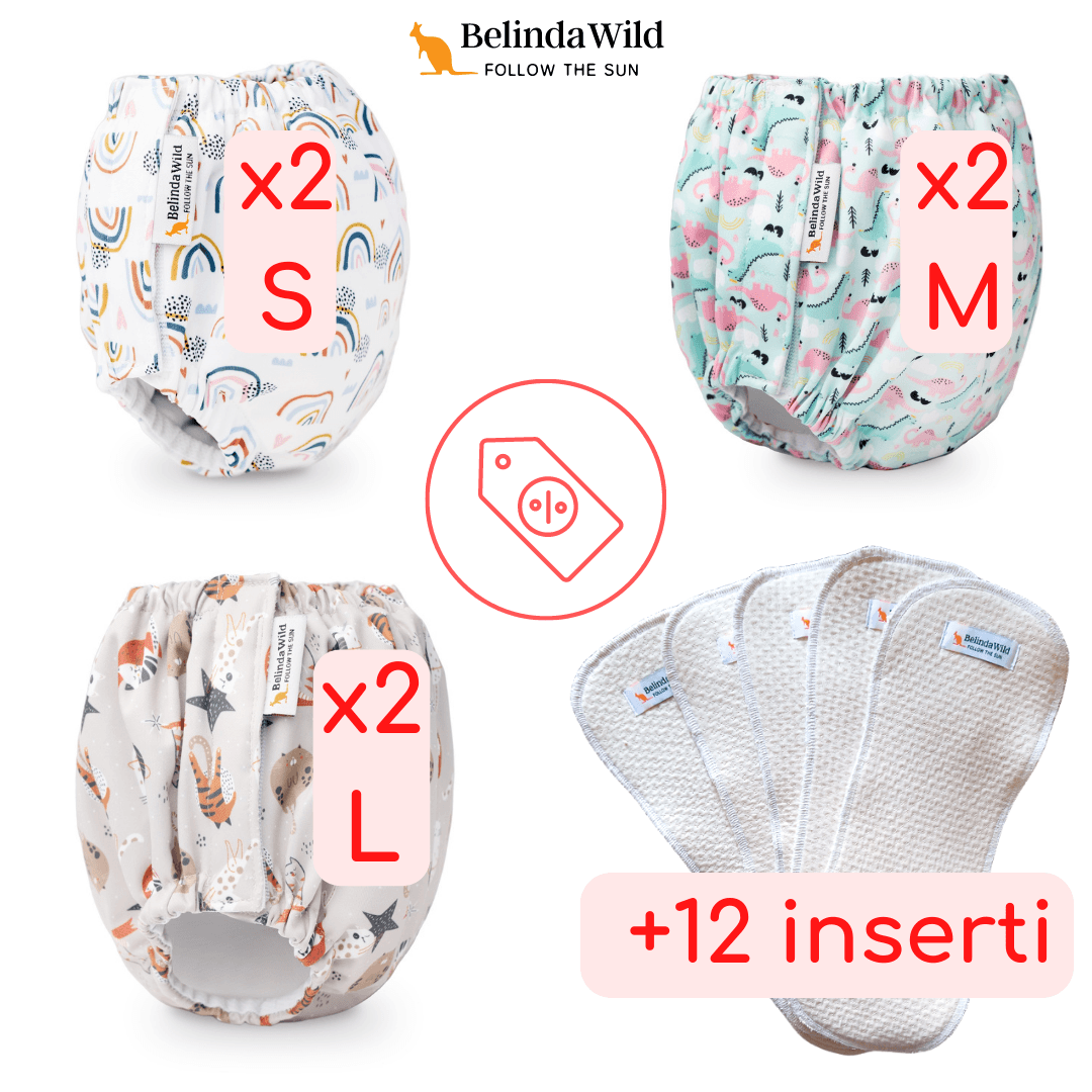 SET CRESCITA DA 6 POCKET-TRAINER TITTI featuring six colorful trainers and Zorb® inserts for effective potty training.