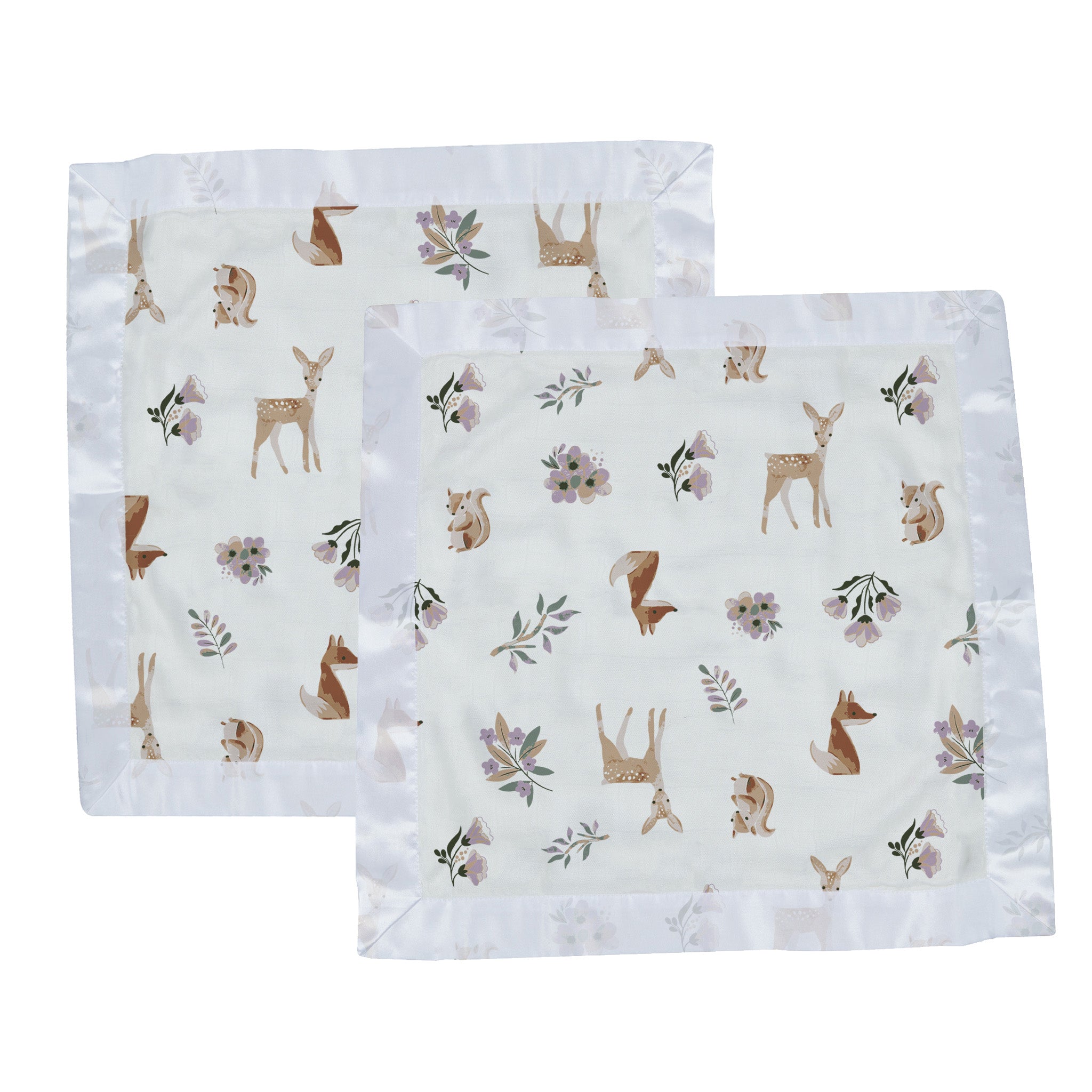 Sierra Fox and Deer Cotton Muslin Security Baby Blankie featuring soft muslin fabric with adorable fox and deer illustrations.