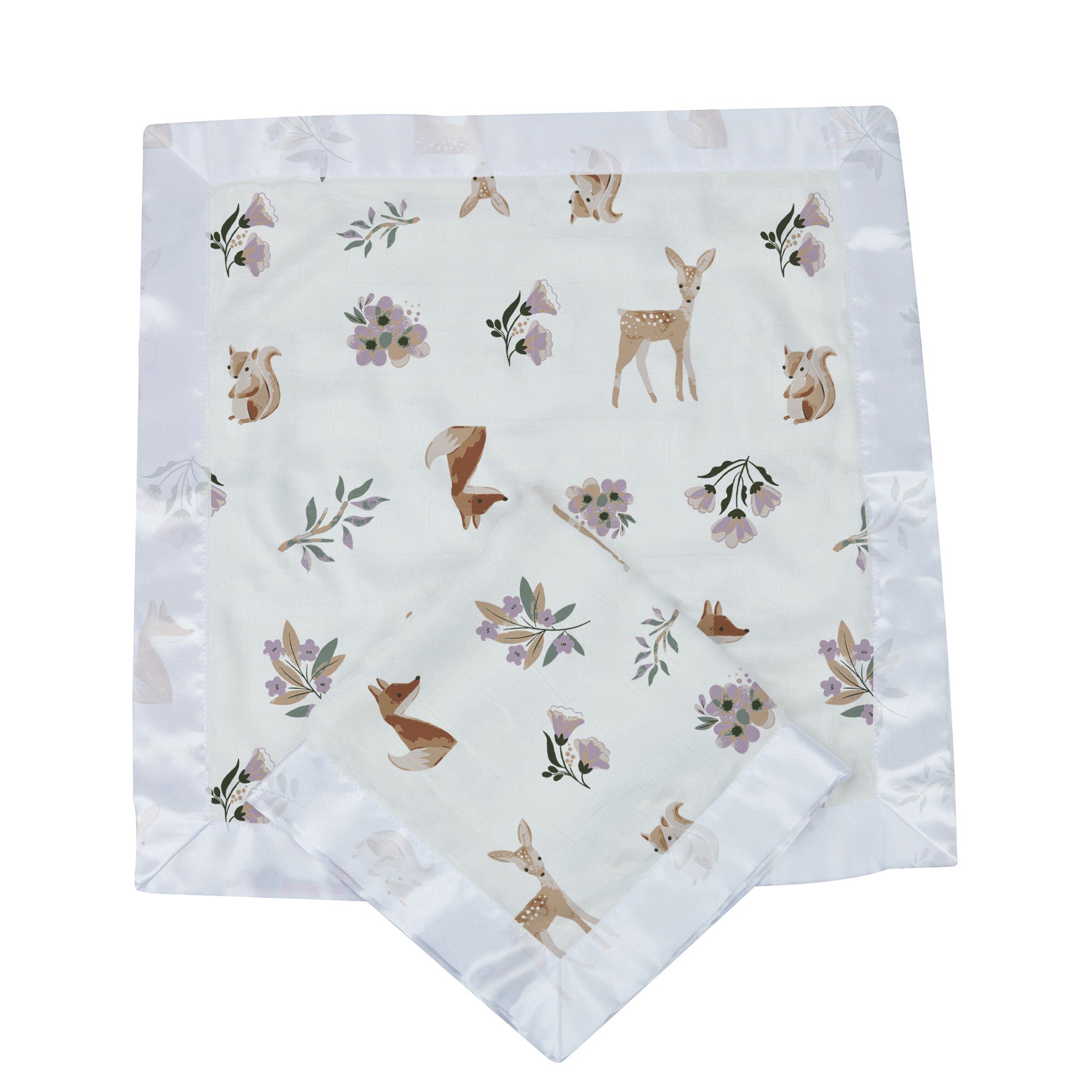 Sierra Fox and Deer Cotton Muslin Security Baby Blankie featuring soft muslin fabric with adorable fox and deer illustrations.