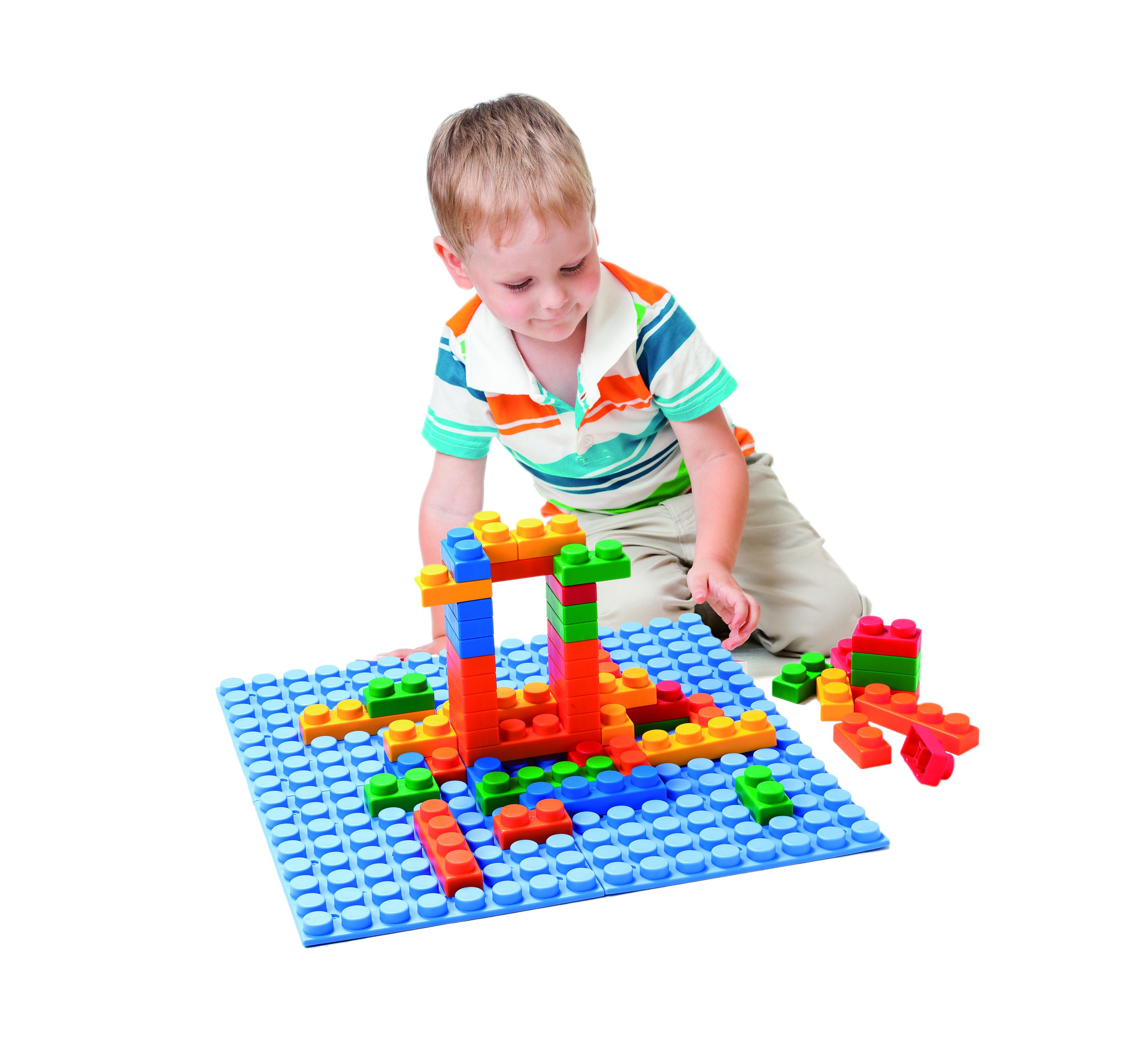 Colorful UNiPLAY Soft Building Blocks arranged on a flat surface, showcasing their soft texture and various shapes, ideal for babies and toddlers.