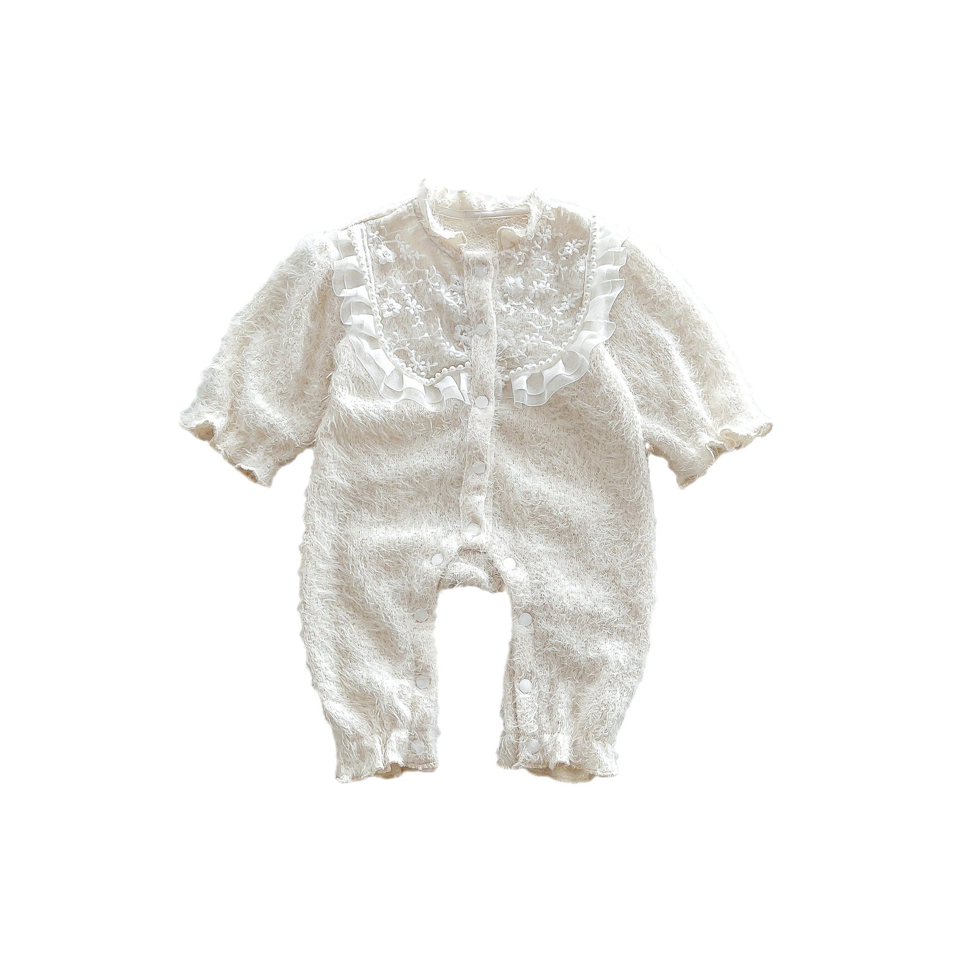 Soft Cotton Comfy Princess Quality Romper in white, designed for baby girls, showcasing its soft fabric and stylish simplicity.