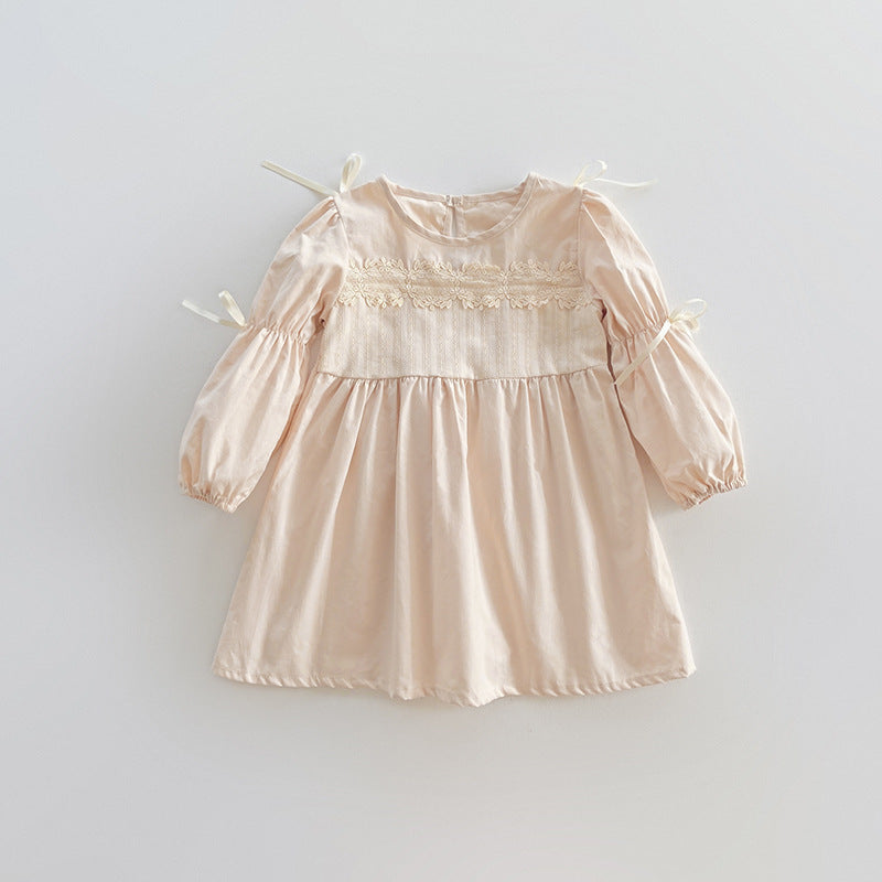 A beautiful Solid Color Princess Dress in pink and apricot with mesh patches, perfect for summer wear for girls aged 12 months to 10 years.