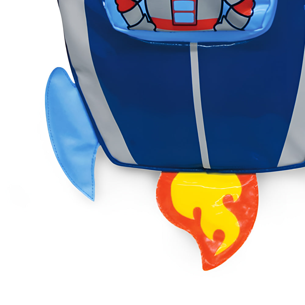 Colorful Space Hero Backpack designed for toddlers, featuring a fun alien zipper toy and multiple pockets for storage.