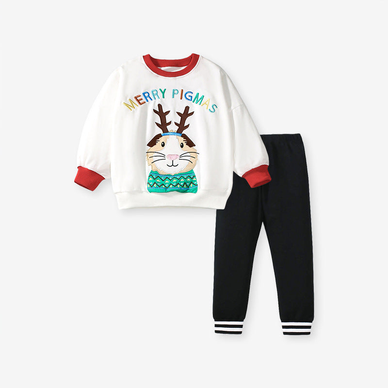 Colorful long sleeves crew for girls featuring a cartoon Christmas pattern, made from soft cotton and polyester blend.