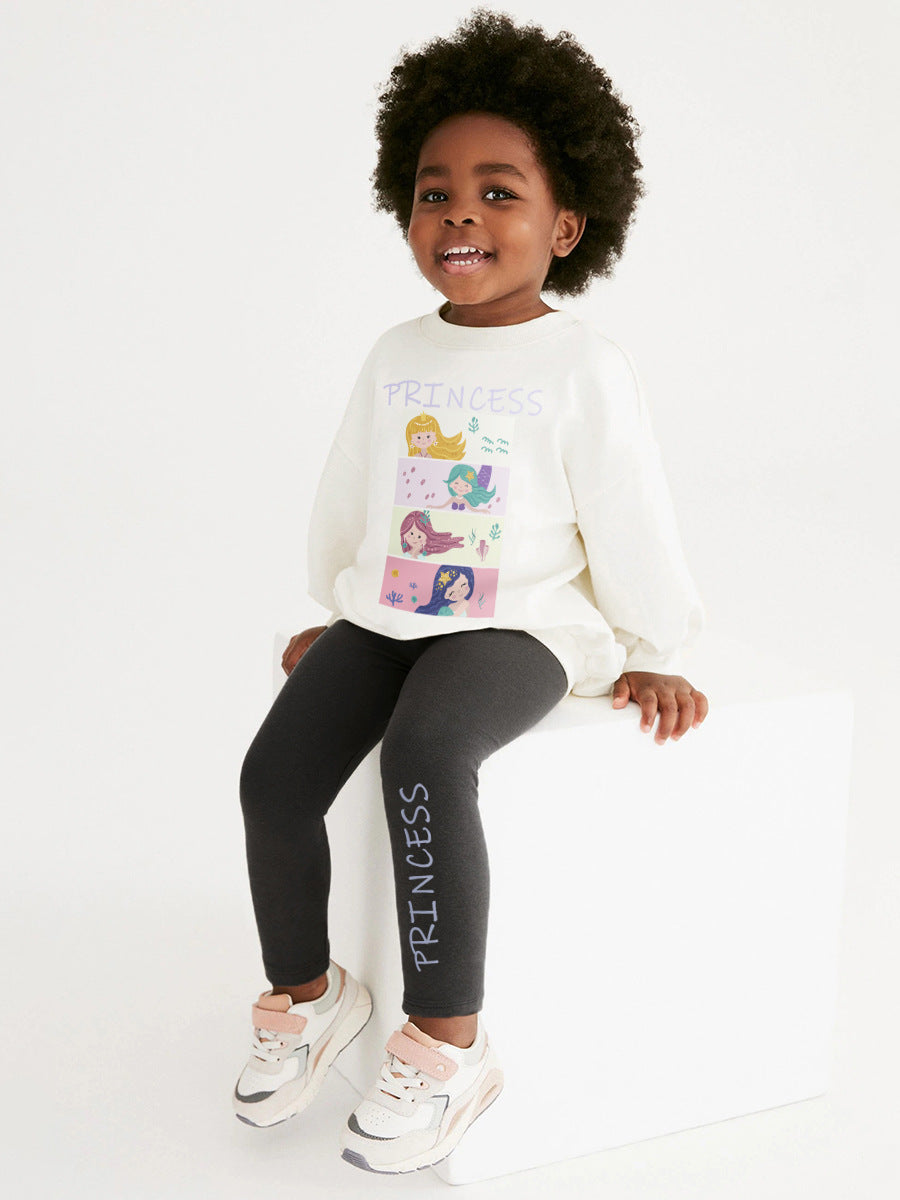 A cute long sleeves top for girls featuring a cartoon princess print, made from soft cotton and polyester, ideal for spring and autumn.