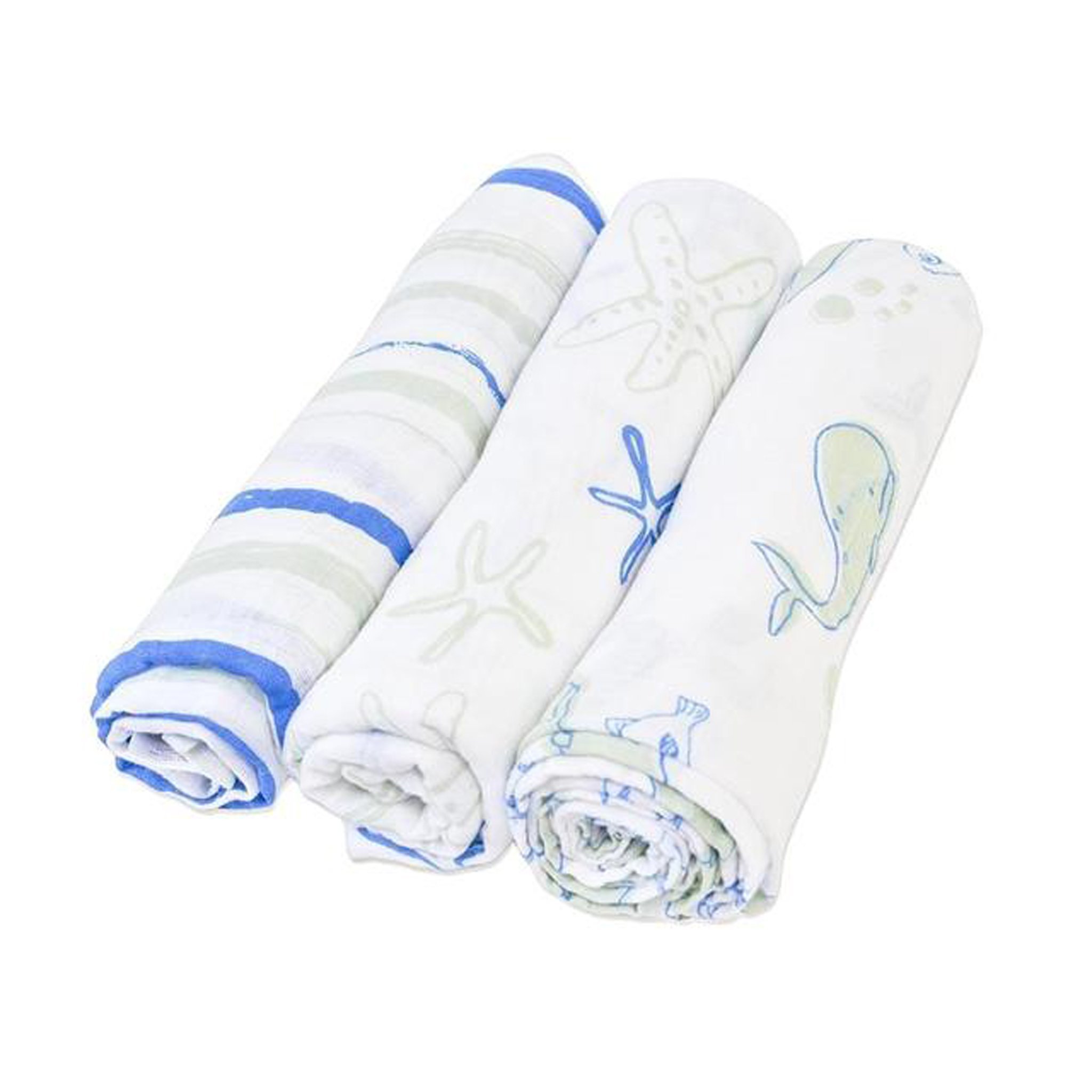 Starfish Cotton Muslin Swaddle featuring a whimsical starfish pattern, made from soft and breathable 100% natural cotton muslin.