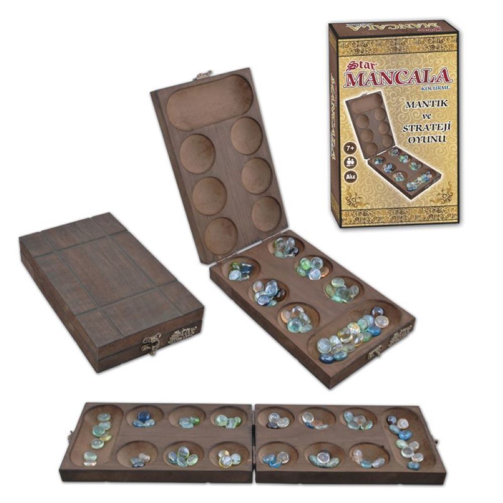 Stern Mangala wooden strategy game with pieces and box dimensions.