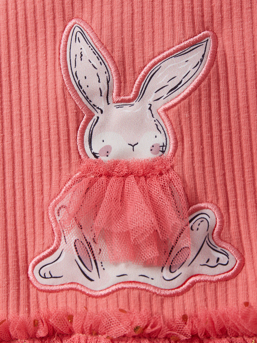 A vibrant red sleeveless chiffon dress for baby girls featuring a cute rabbit cartoon design, perfect for summer wear.