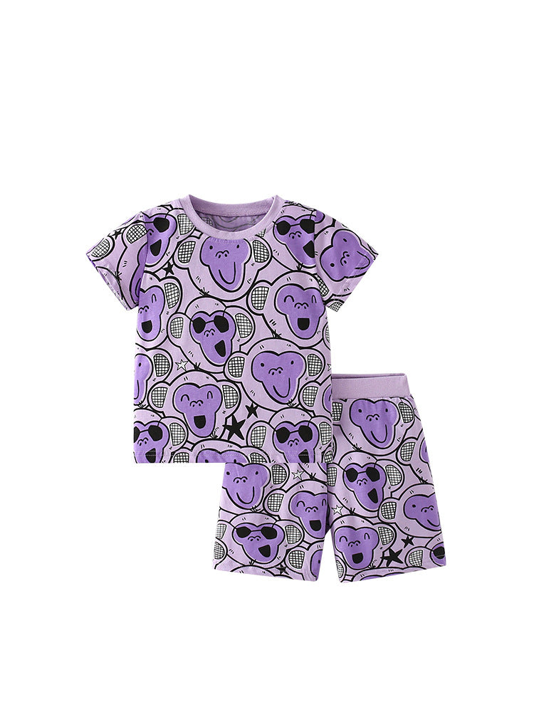 Summer Baby Kids Girls T-Shirt featuring a cartoon monkey pattern in vibrant purple color, perfect for warm weather.