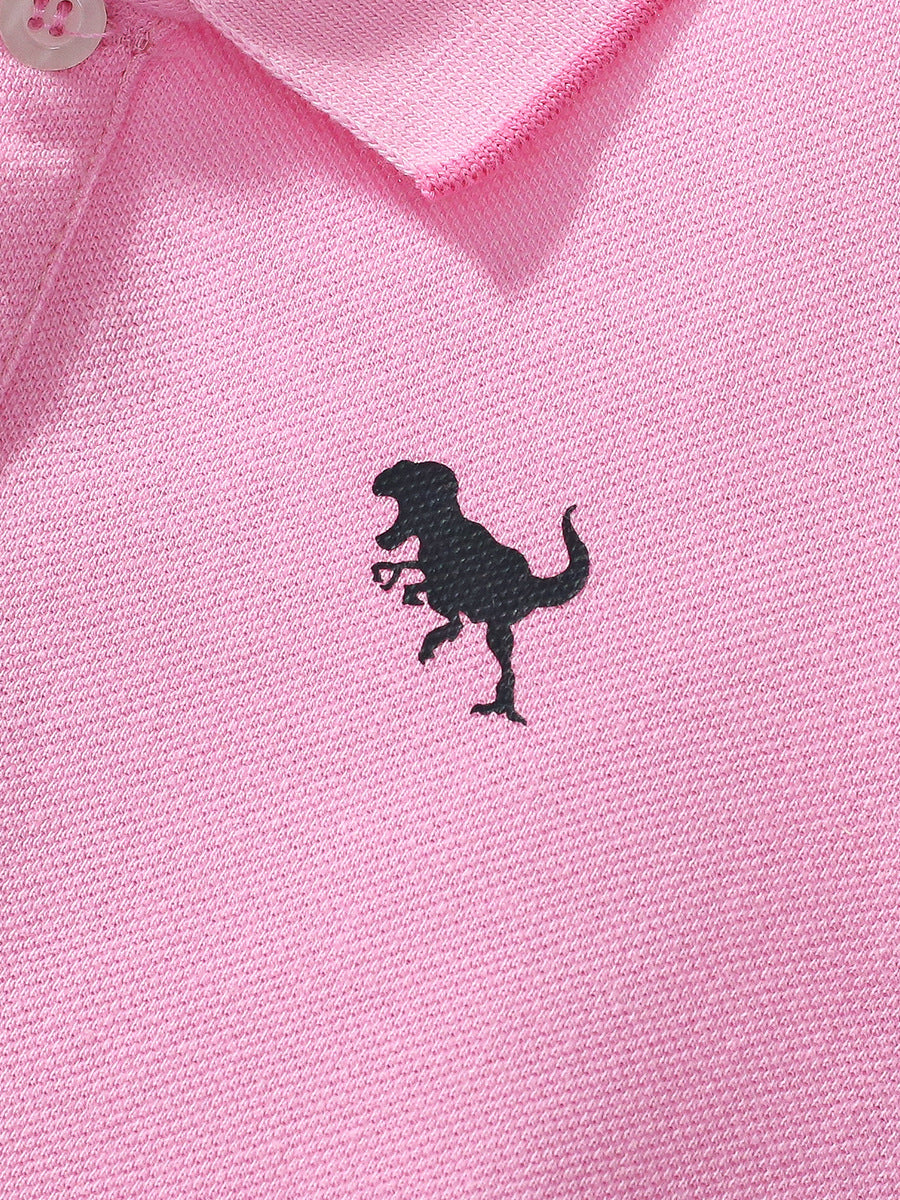 A stylish pink dress for baby girls featuring a black logo polo design, perfect for summer outings.