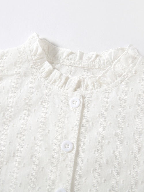 Summer Baby Kids Girls Top with Fly Sleeves in Solid White Color, made of soft cotton, perfect for warm weather.