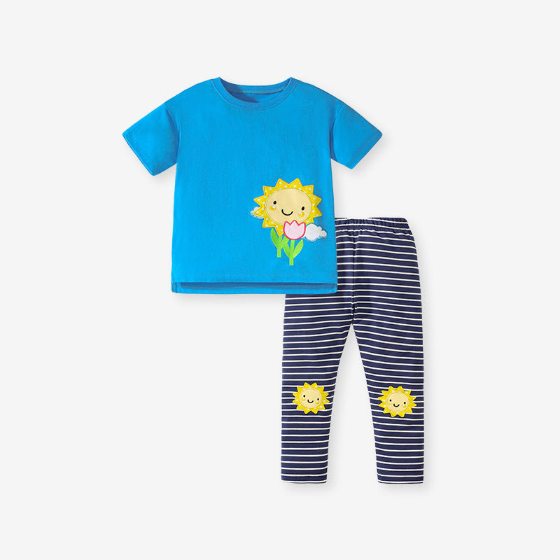 Summer Baby Kids Girls T-Shirt featuring a sunflower print in blue, perfect for warm weather.