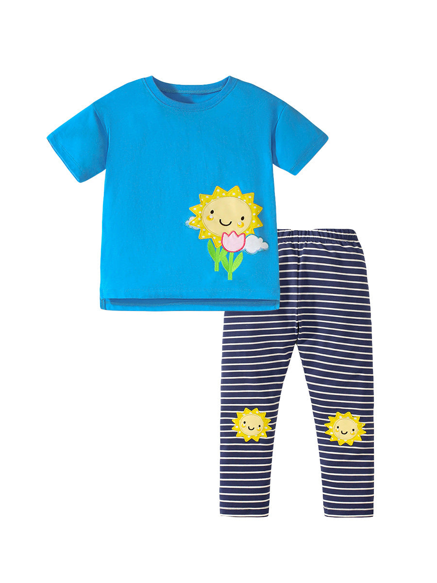 Summer Baby Kids Girls T-Shirt featuring a sunflower print in blue, perfect for warm weather.