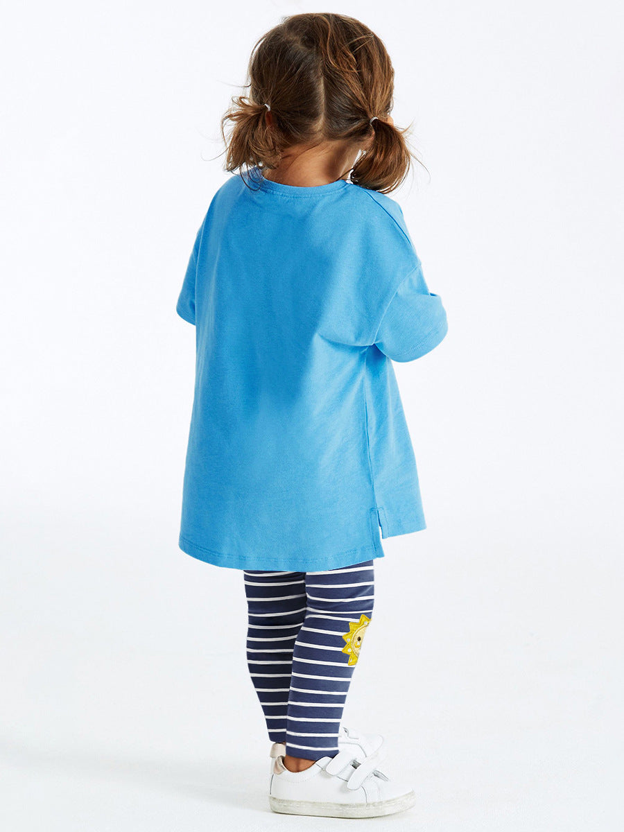 Summer Baby Kids Girls T-Shirt featuring a sunflower print in blue, perfect for warm weather.