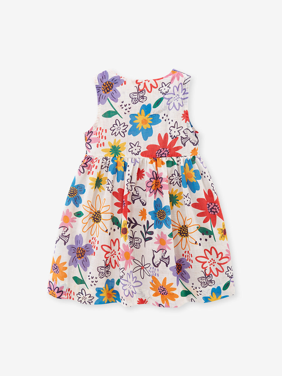 A beautiful summer dress for girls featuring a colorful floral pattern, made of soft cotton, perfect for warm weather and special occasions.