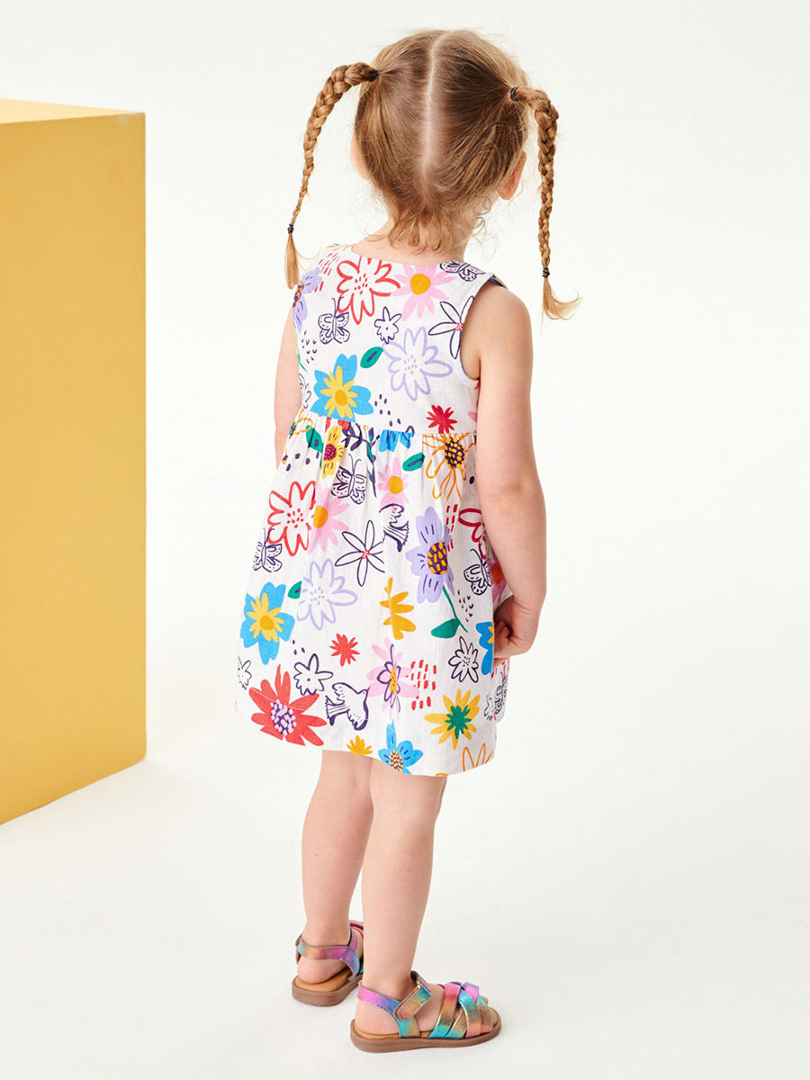 A beautiful summer dress for girls featuring a colorful floral pattern, made of soft cotton, perfect for warm weather and special occasions.